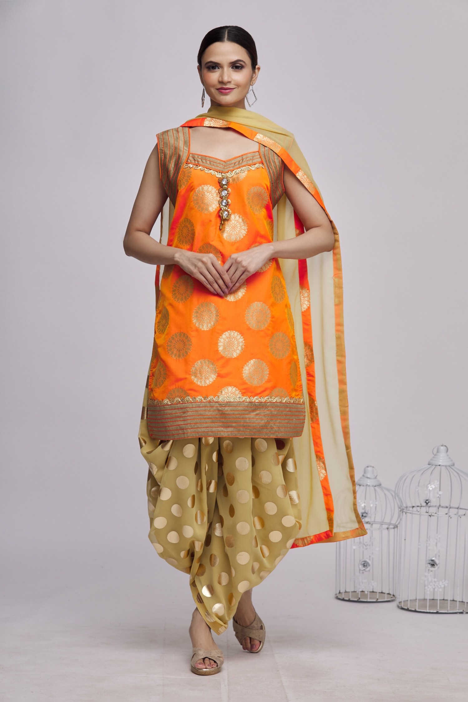 Buy Naintara Bajaj Orange Brocade Silk Kurta Patiala Set Online Aza Fashions