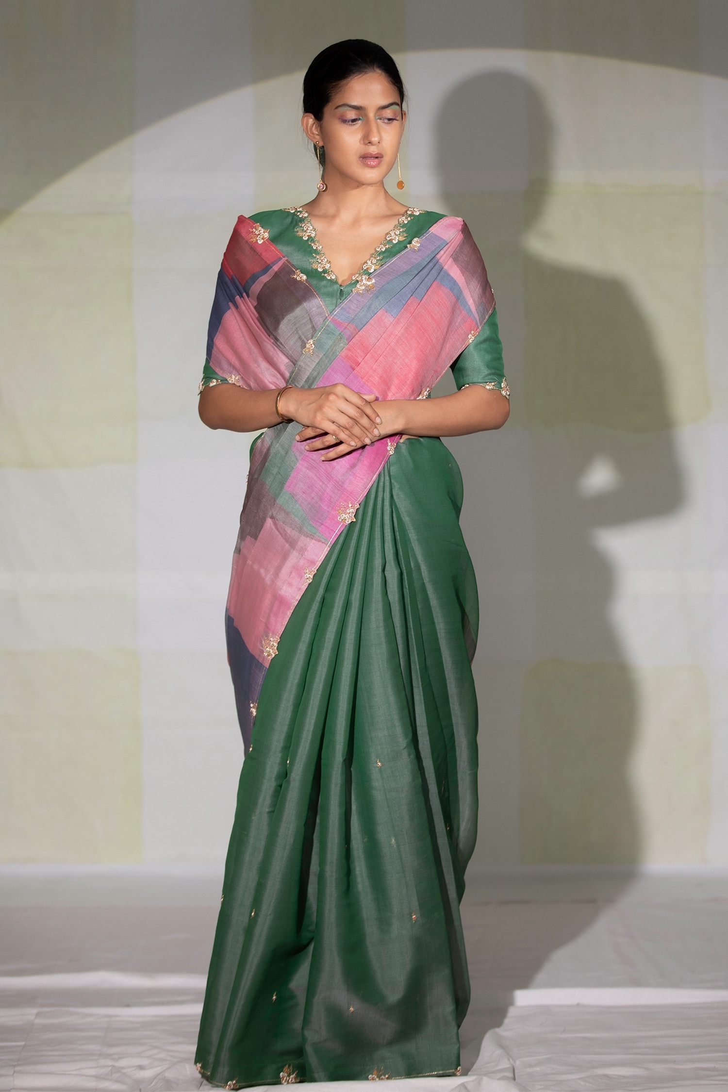 Deepthee Multi Color Handwoven Half And Half Saree With Blouse