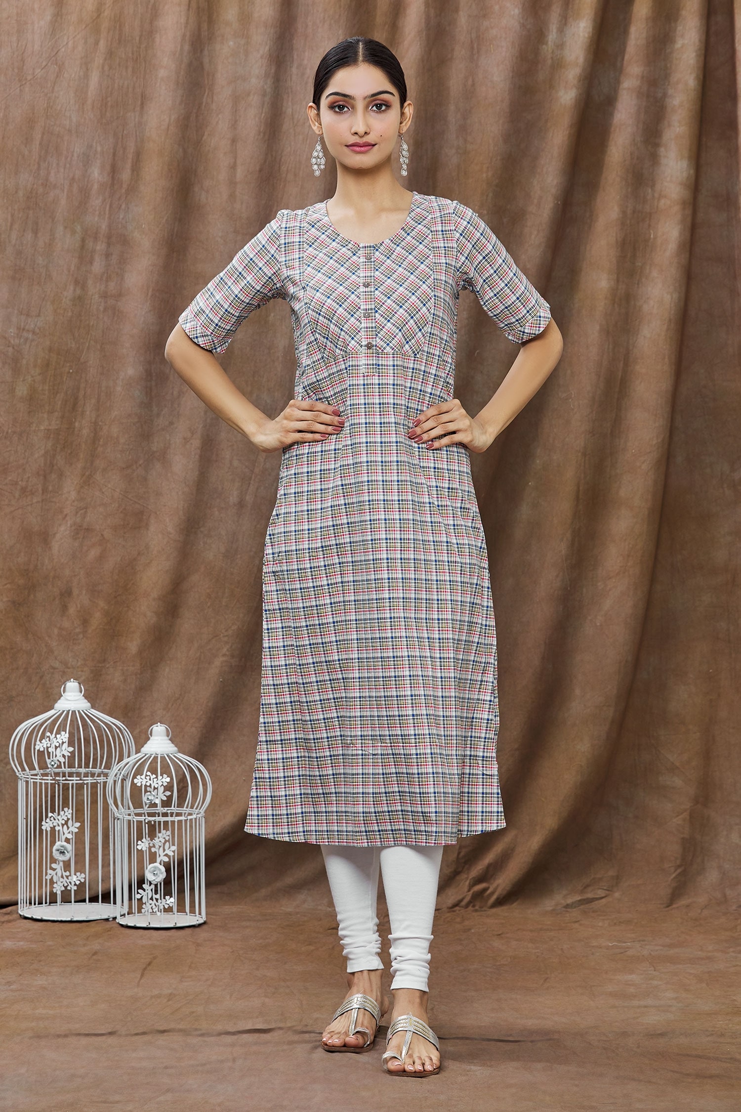 Nazaakat by Samara Singh Multi Color Cotton Checkered Kurta