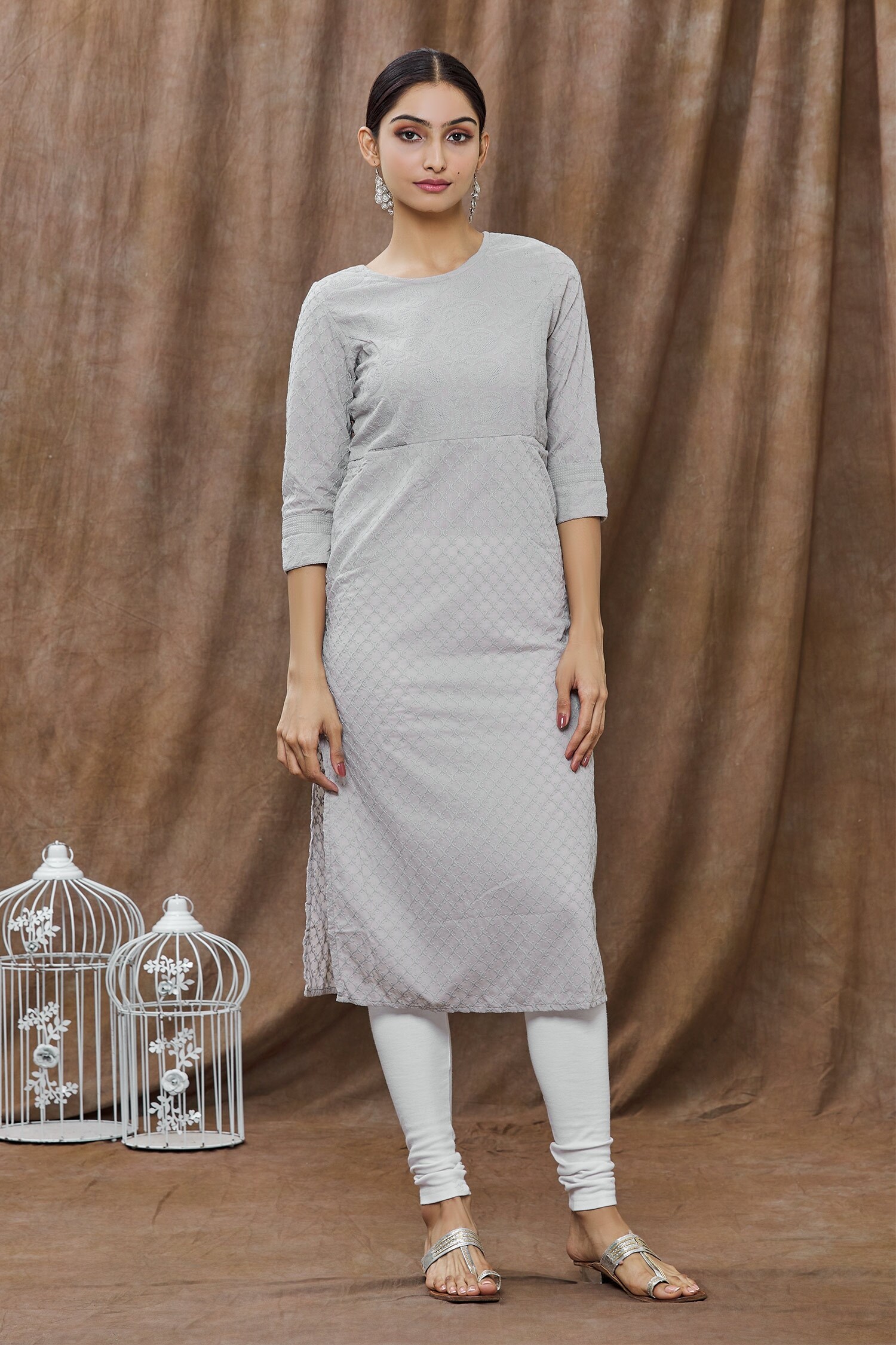 Nazaakat by Samara Singh Grey Chikankari Kurta