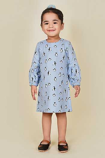 Buy Pankhuri by Priyanka Blue Penguin Print Dress For Girls Online ...