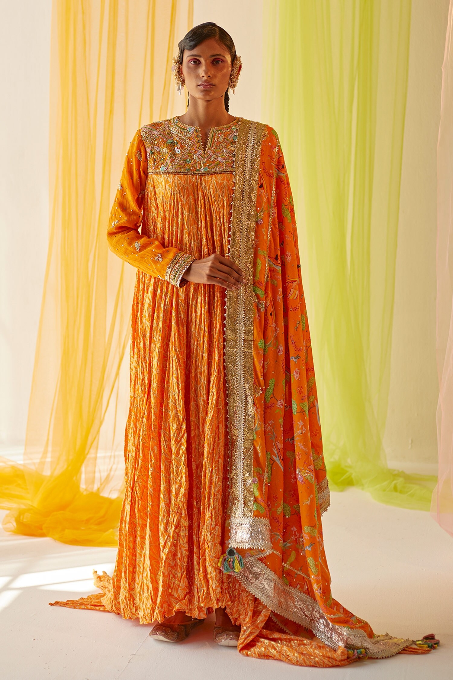 Priyanka Singh Orange Cotton Zardozi Work Anarkali Set