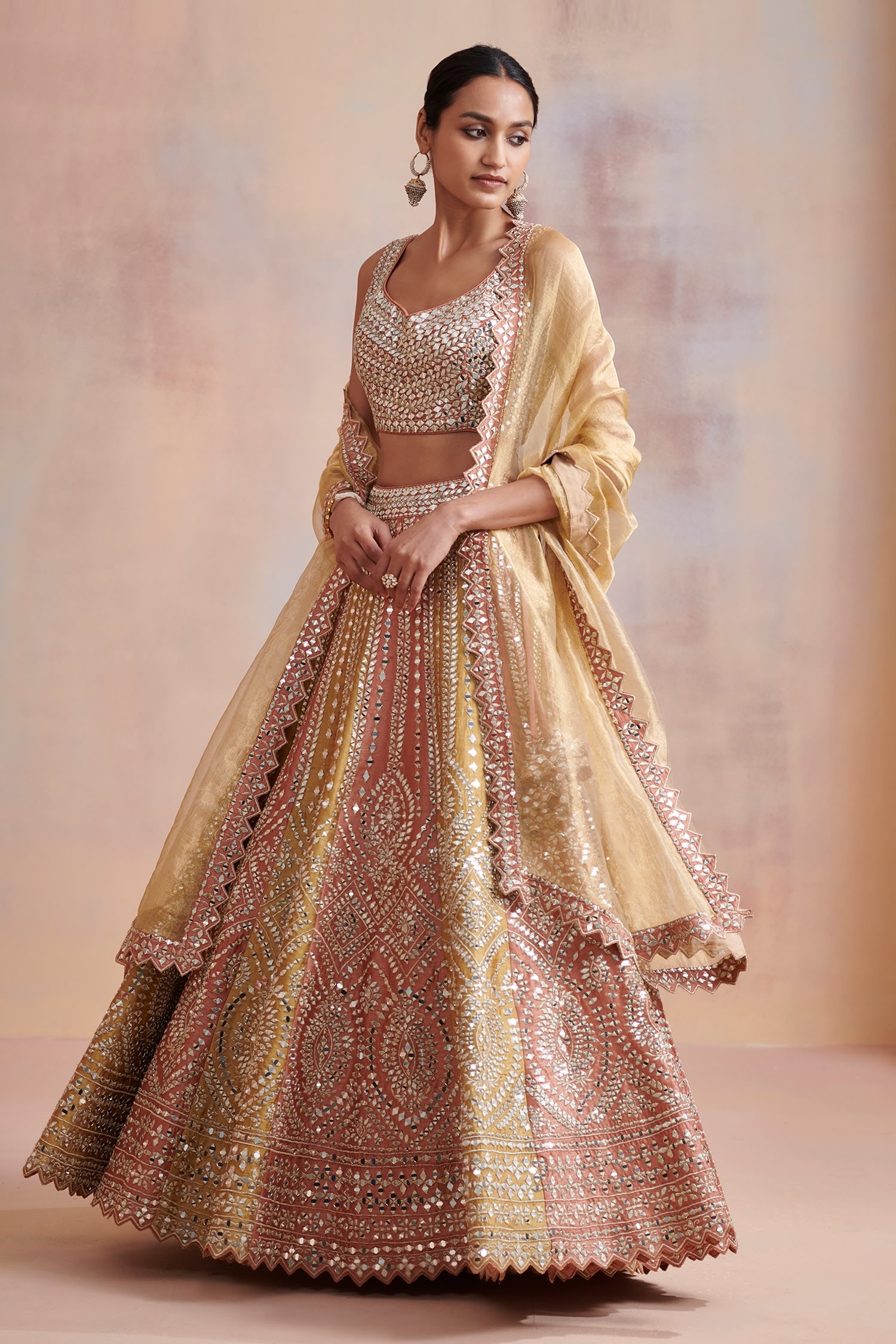 Buy Suhino Orange Tissue Mirror Work Lehenga Set Online Aza Fashions