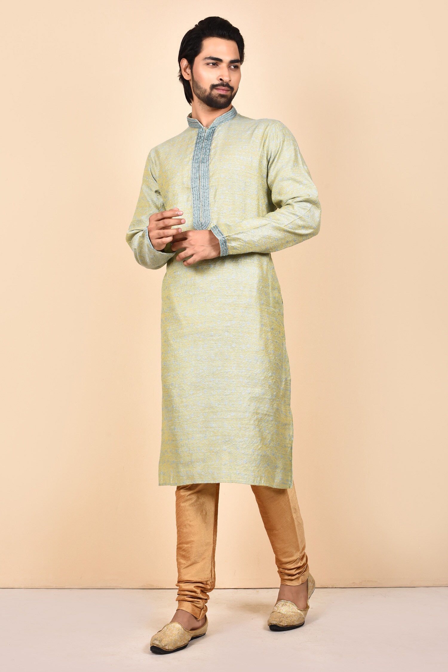 Buy Khwaab by Sanjana Lakhani Green Jamawar Silk Full Sleeve Kurta Set