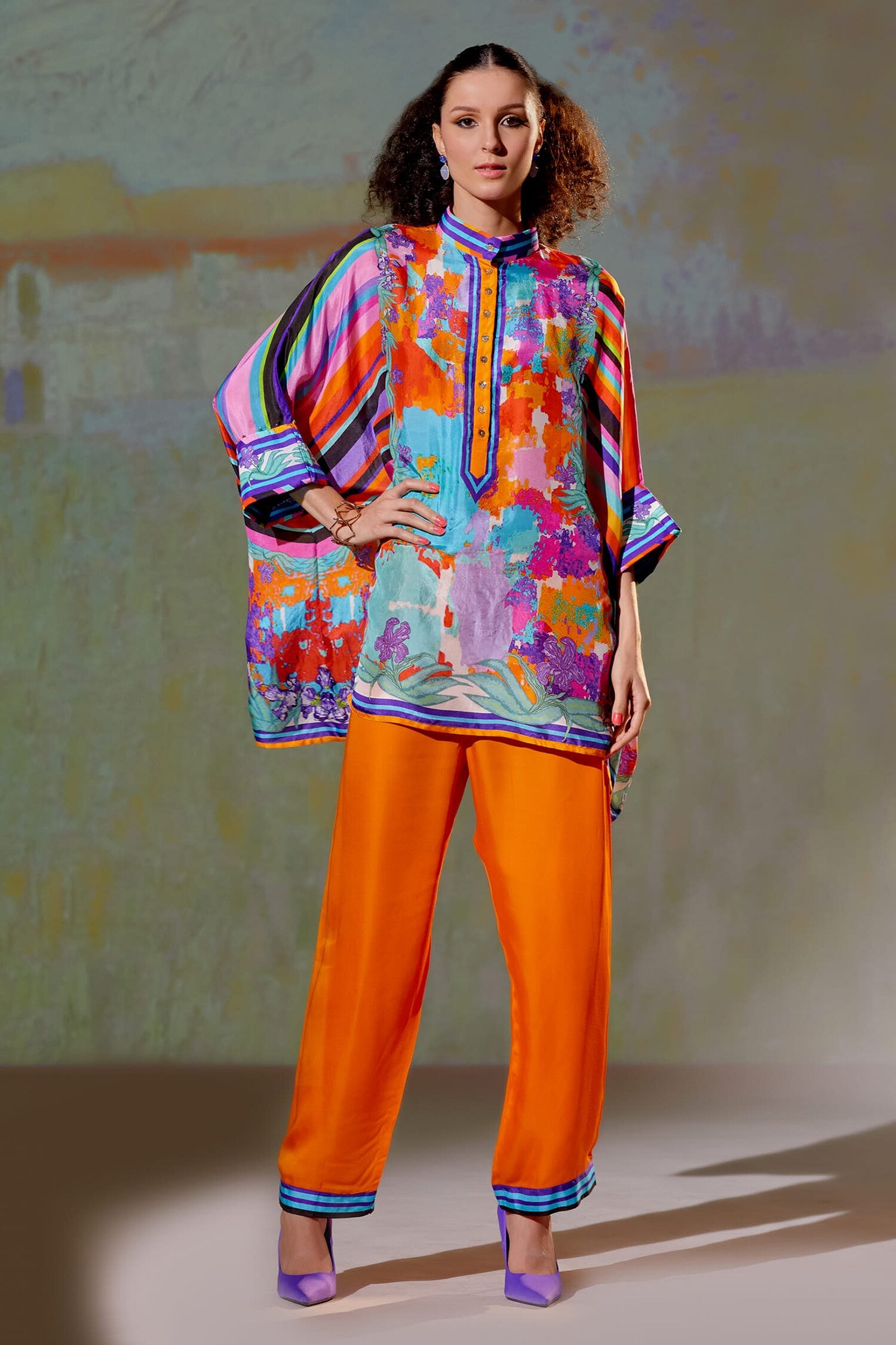 Rajdeep Ranawat Multi Color Chanel Silk Printed Tunic And Pant Set