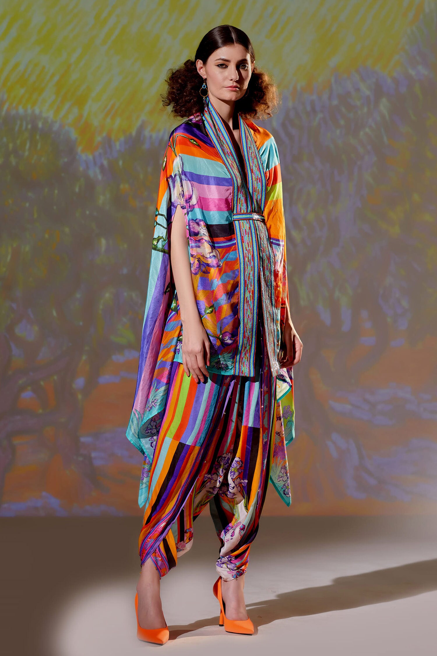 Rajdeep Ranawat Multi Color Chloe Silk Printed Cape