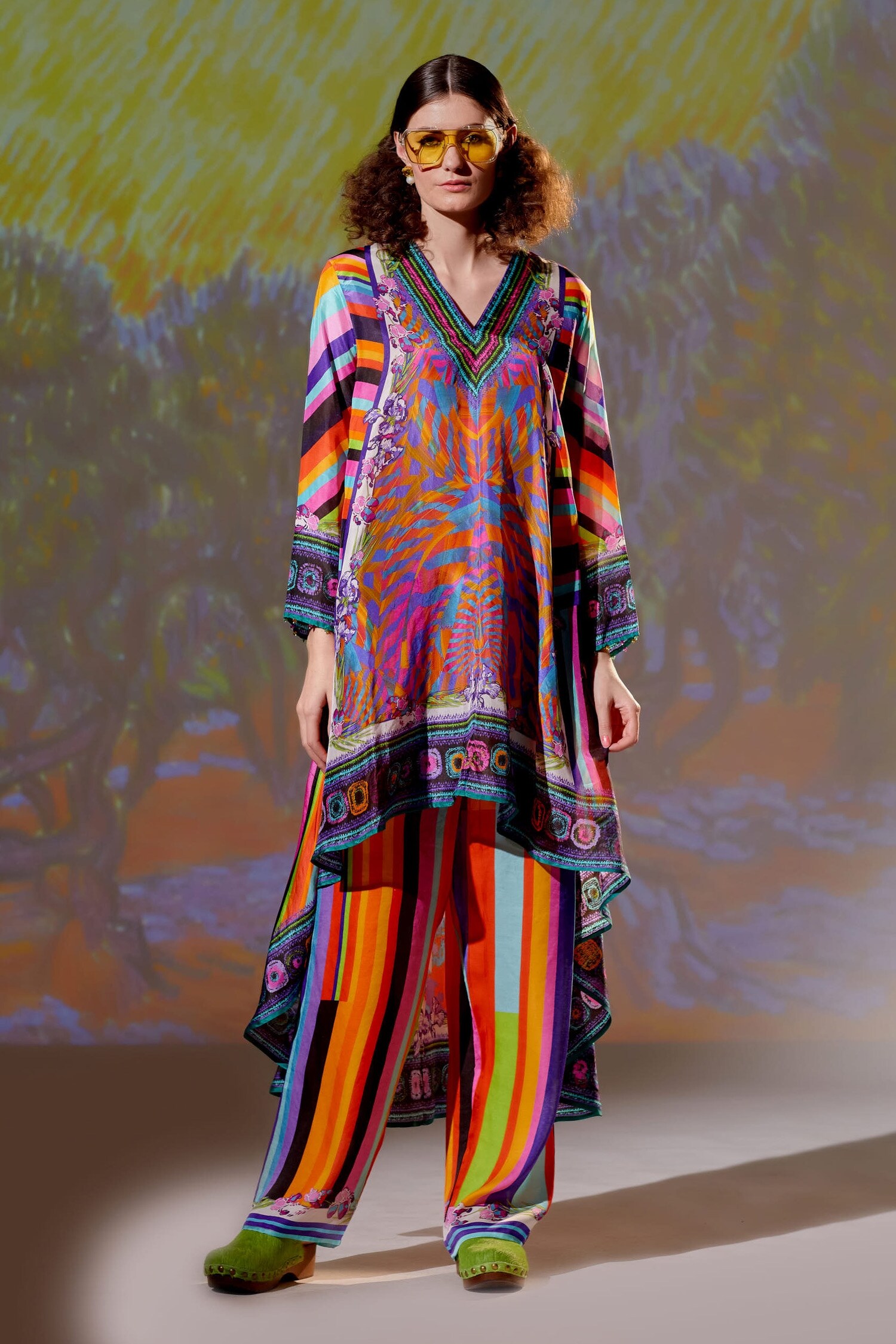 Rajdeep Ranawat Multi Color Aarvi Silk Asymmetric Tunic