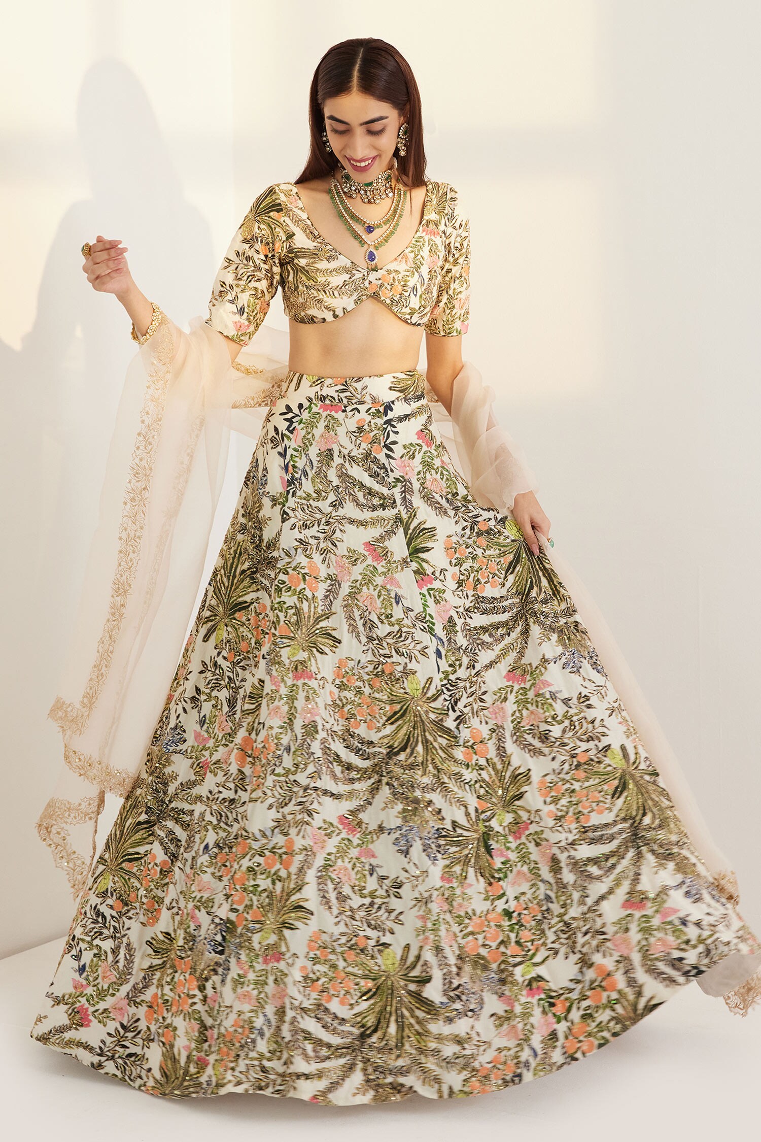 Buy Prints by Radhika White Silk Printed Lehenga Set Online | Aza Fashions