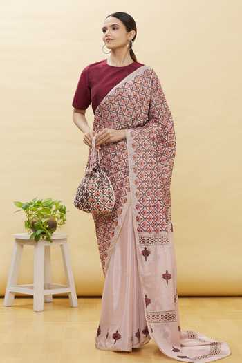 Marupushpa Pink Block Print Saree