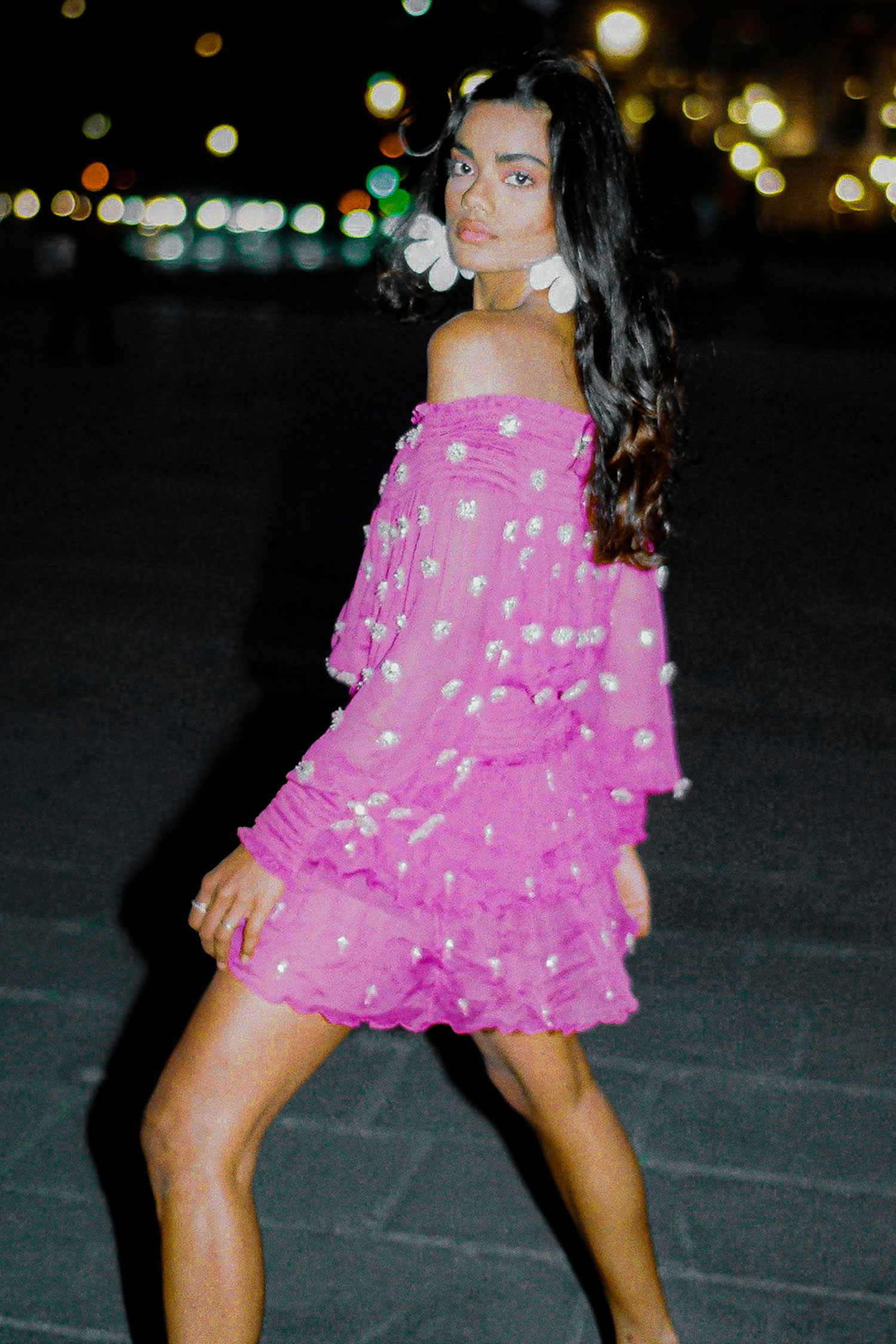 Kangana Trehan Pink Pink Ruched Swarovski Crystal Dress