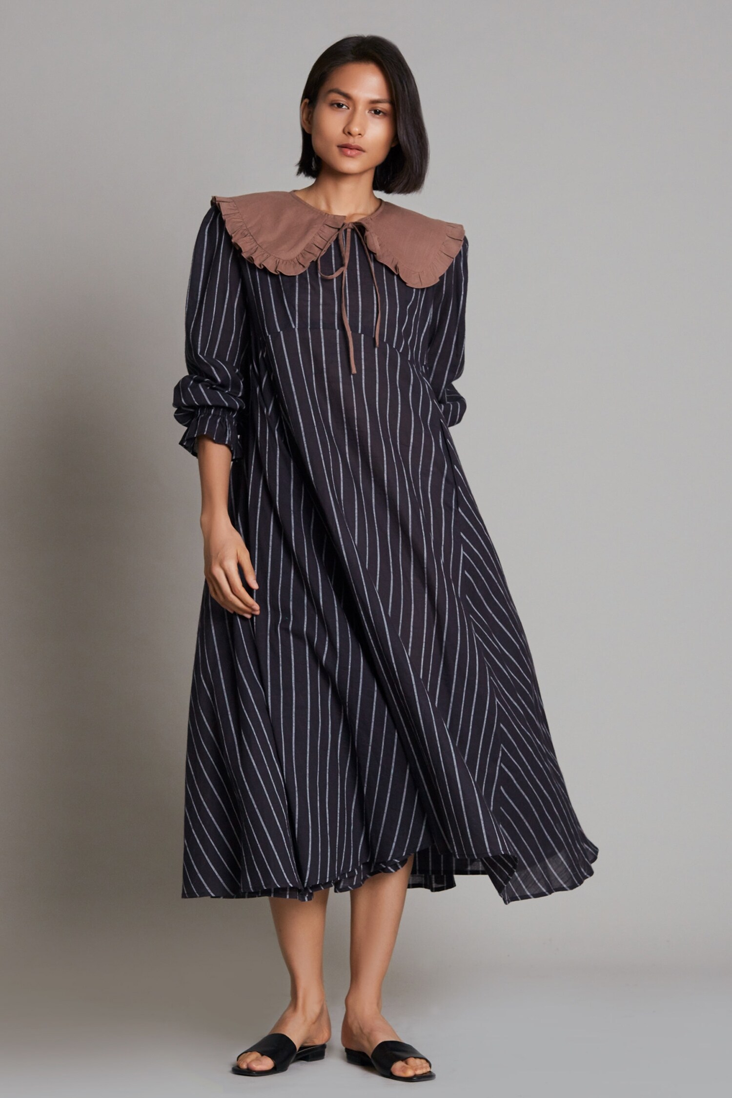 Buy Mati Black Cotton New Vakra Striped Dress With Detachable Collar ...