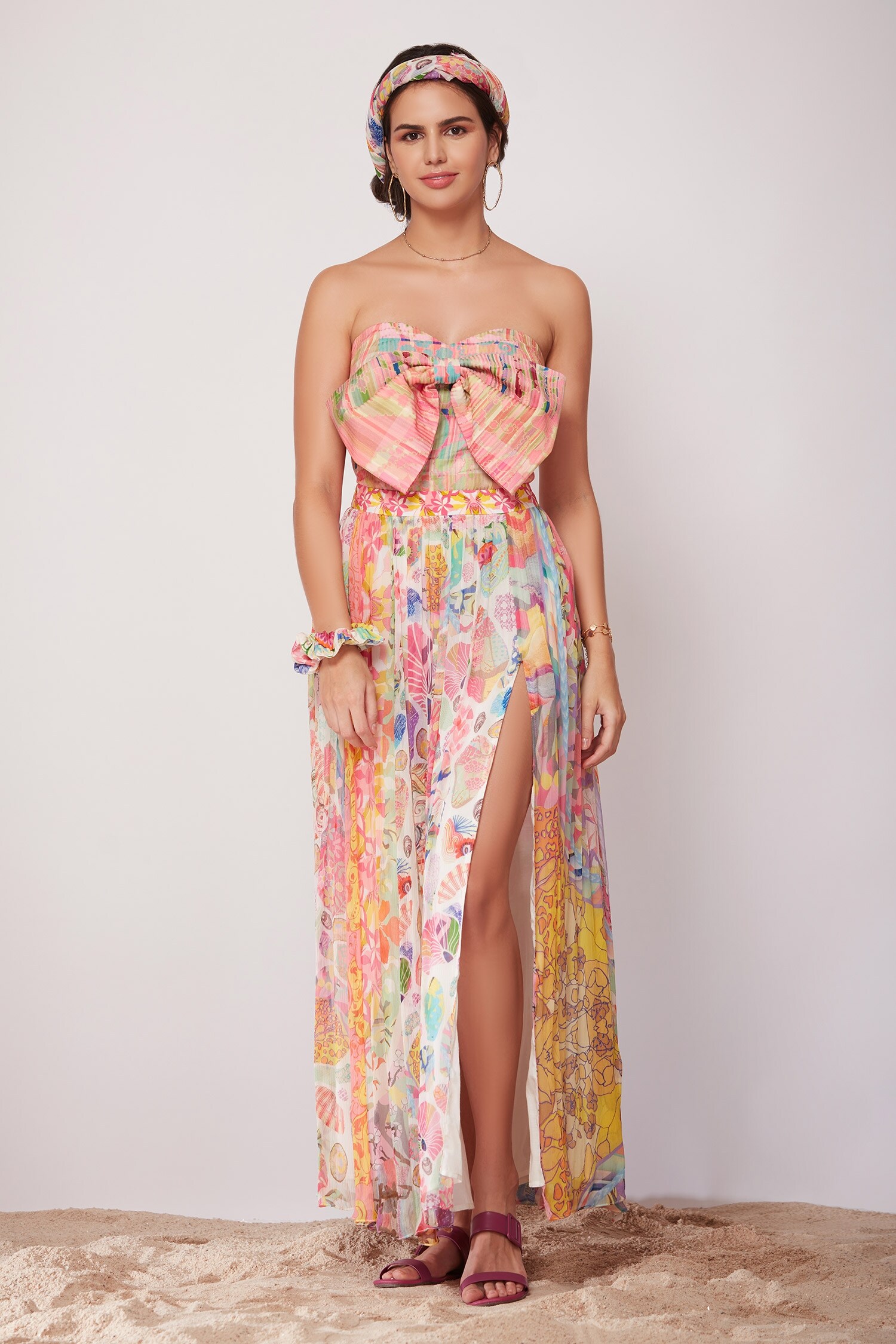 Siddhartha Bansal Multi Color Chiffon Printed Slit Skirt