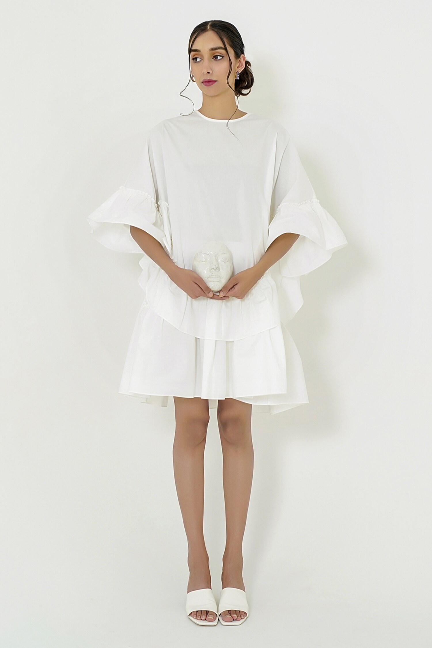 More Soul White Cotton Ruffle Hem Dress
