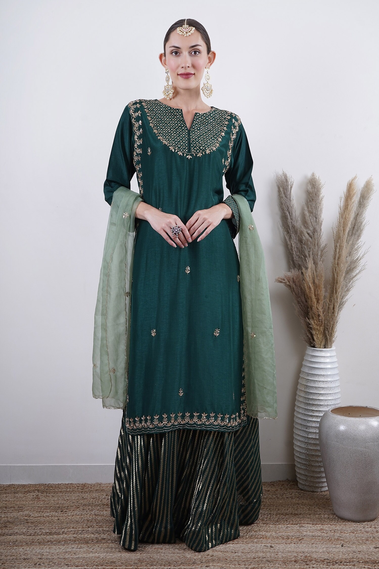 Buy Avaha Green Upada Silk Embroidered Kurta Lehenga Set Online | Aza ...