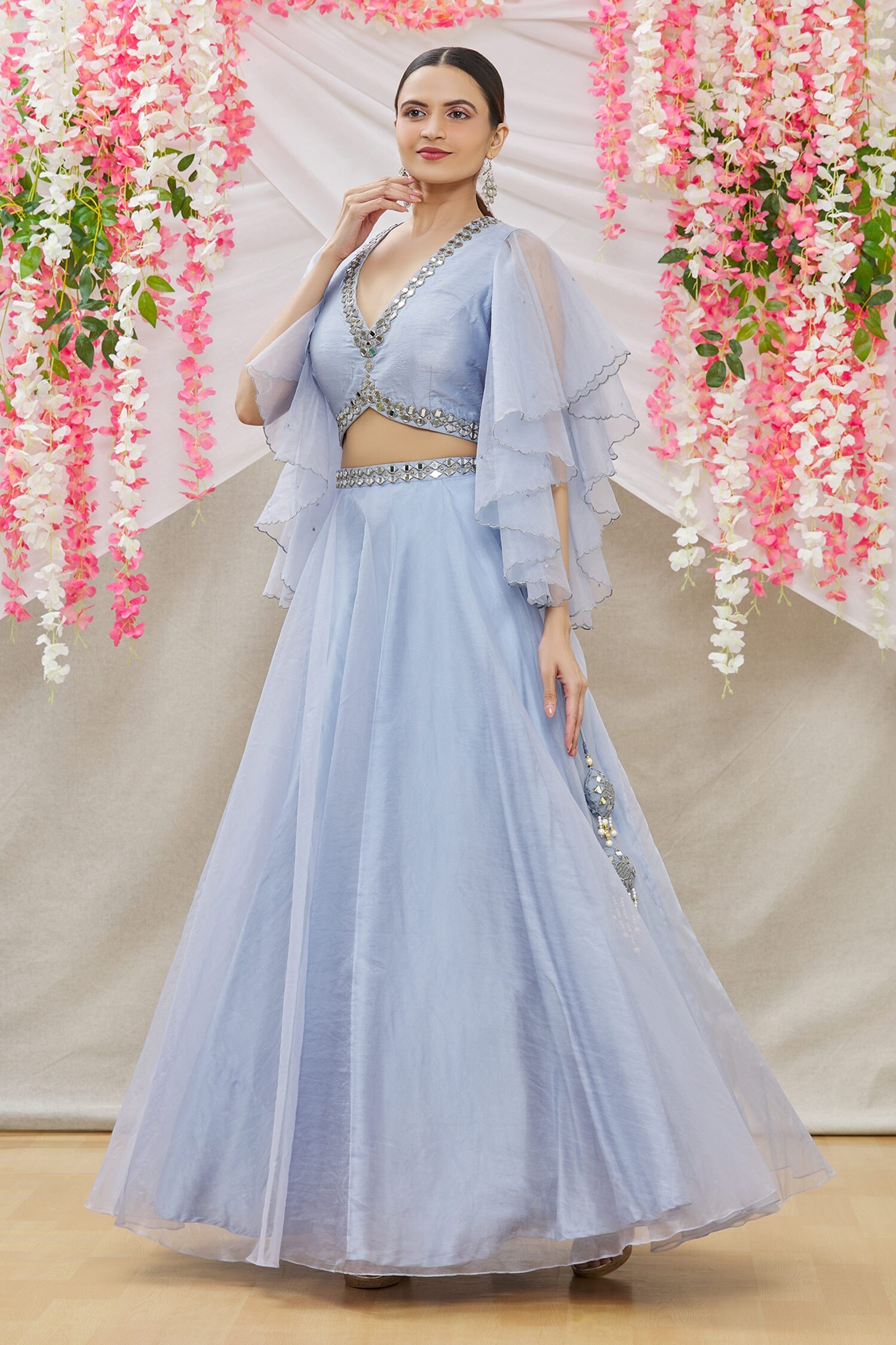 Buy Nazaakat by Samara Singh Blue Mirror Work Lehenga With Blouse