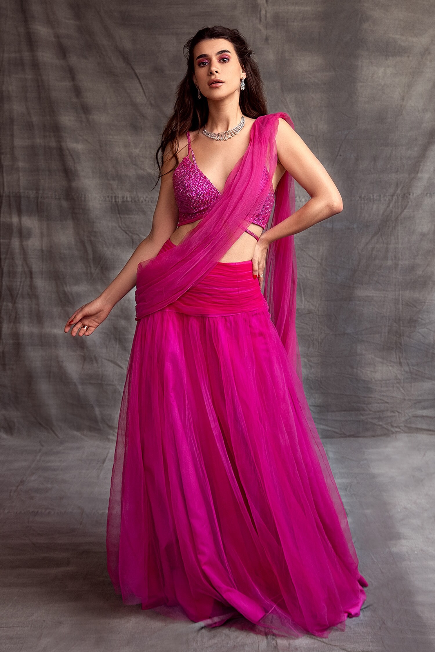 Shehlaa Khan Pink Pre-draped Lehenga Saree With Blouse