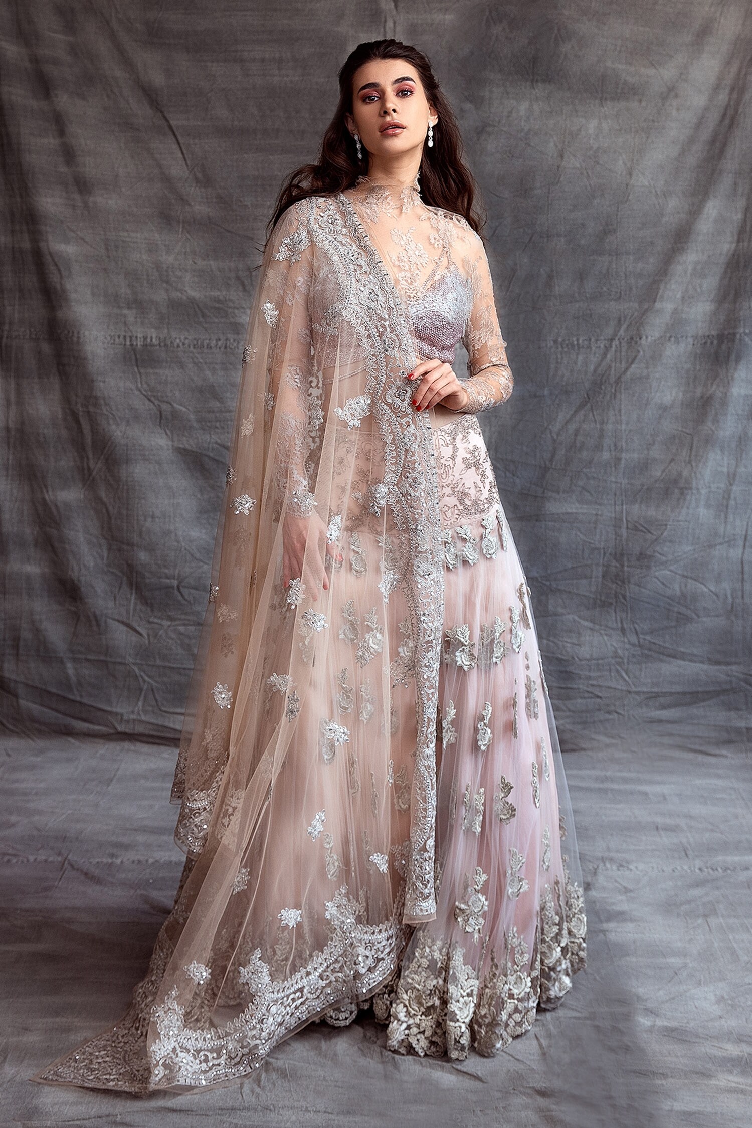 Shehlaa Khan Pink Lace Embroidered Lehenga Set