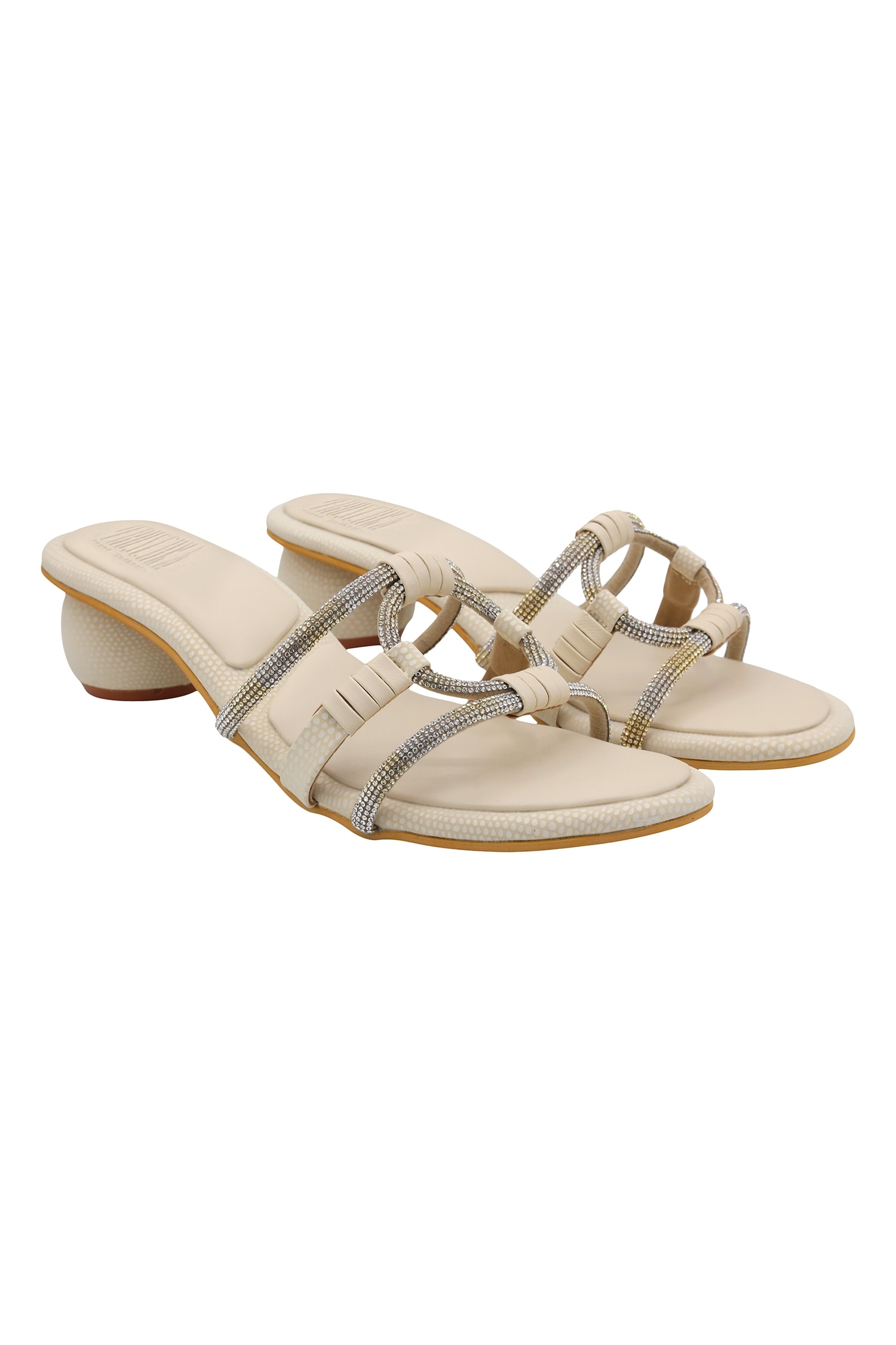 Veruschka by Payal Kothari Beige Suede Diamante Strappy Round Heels