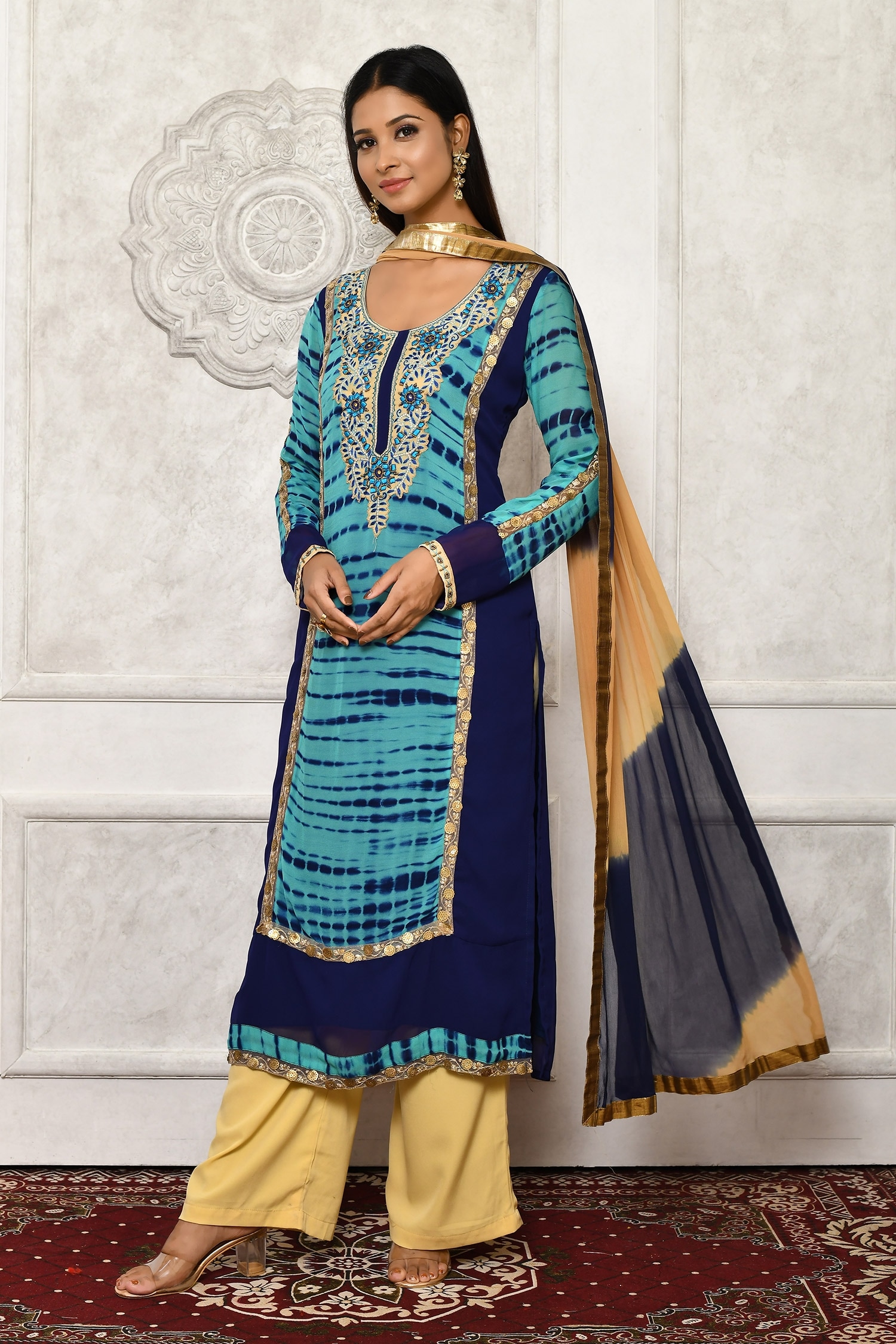 Buy Aryavir Malhotra Blue Shibori Pattern Kurta Palazzo Set Online Aza Fashions 0412