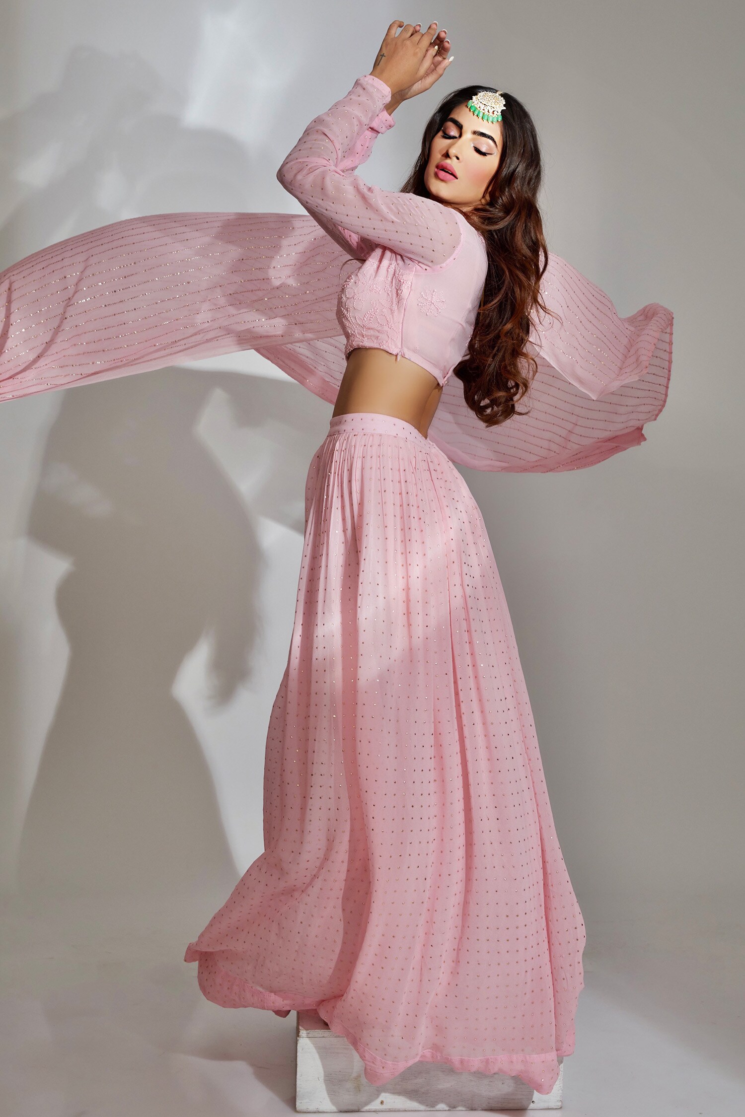 Buy Label Aishwaryrika Pink Carnation Chikankari Lehenga Set