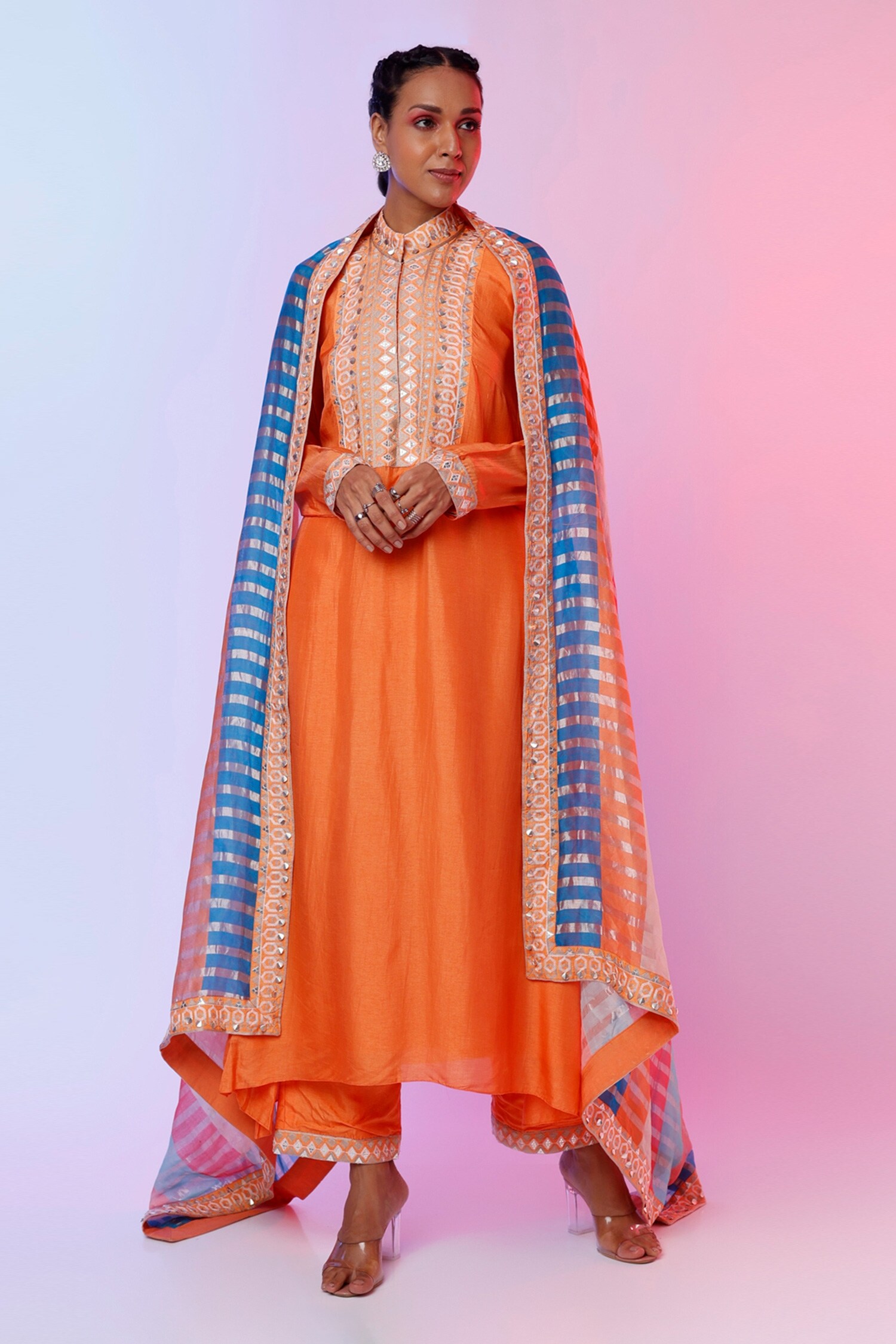 Buy SVA by Sonam & Paras Modi Orange Silk Embroidered Kurta Set Online Aza Fashions