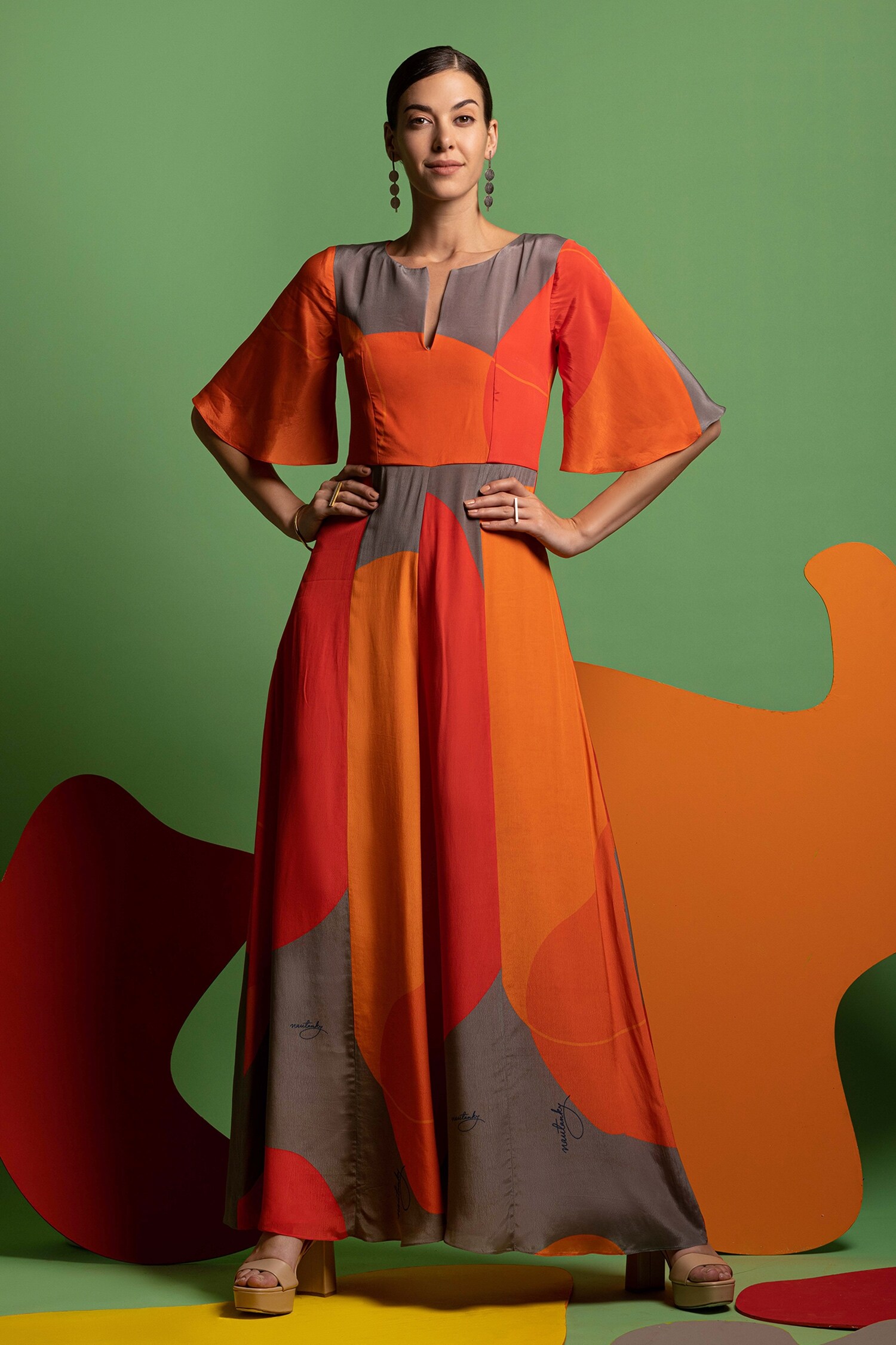 Buy Nautanky Red Natural Crepe Dressing Up Colourblock Jumpsuit Online