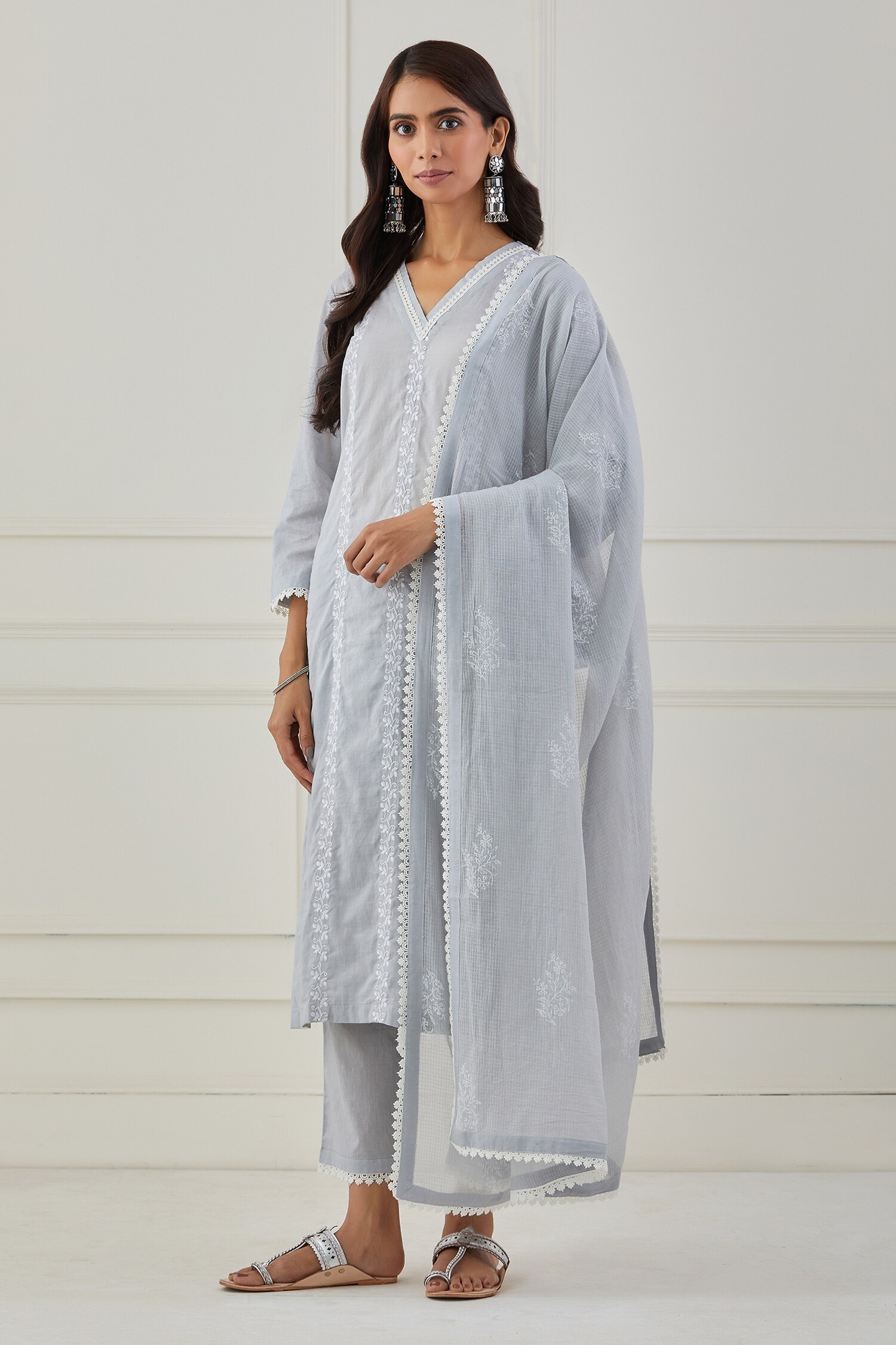 Buy Priya Chaudhary Grey Kota Cotton Dupatta Online Aza Fashions