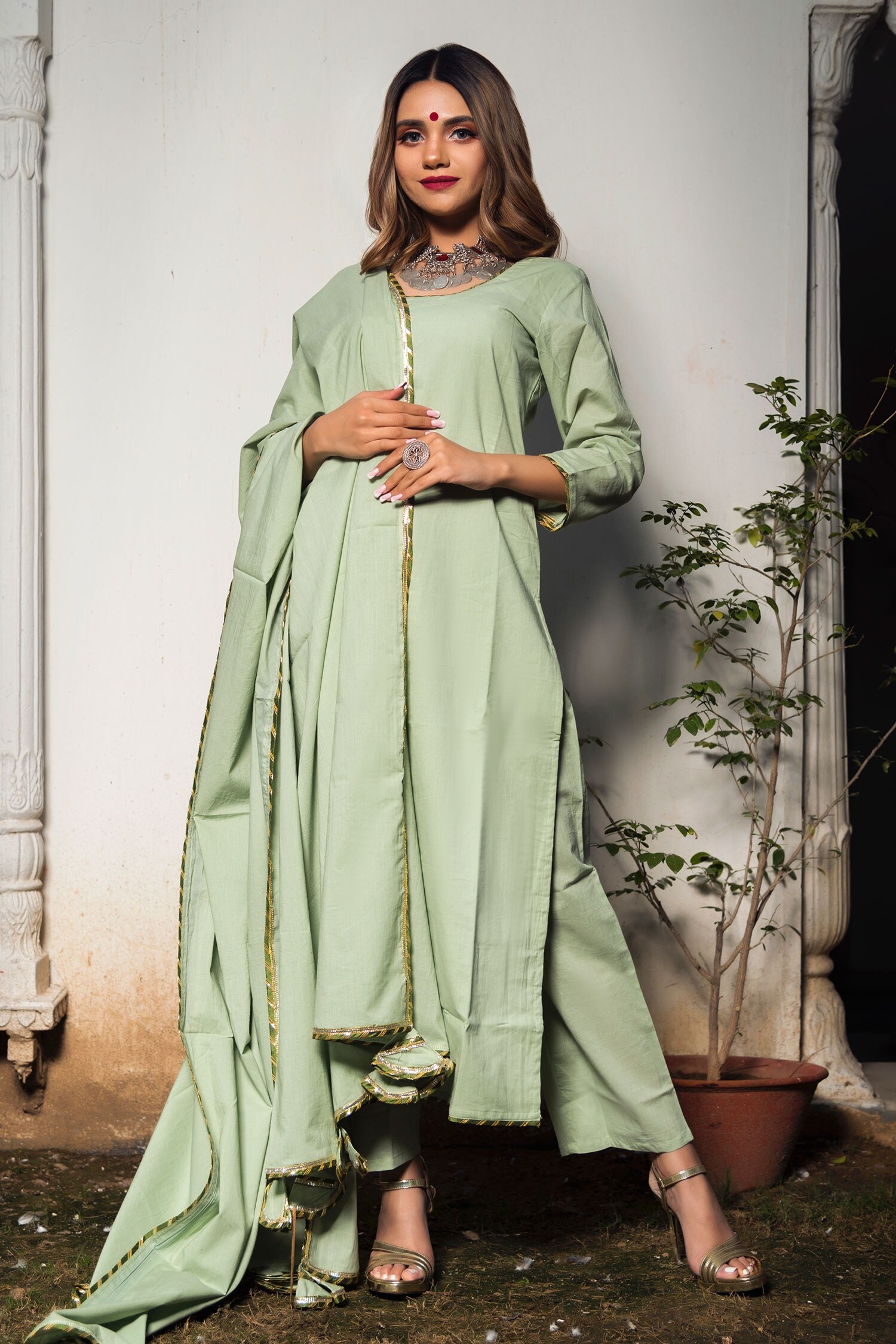 Buy POMCHA JAIPUR Green Pure Cotton Kurta Set Online | Aza Fashions