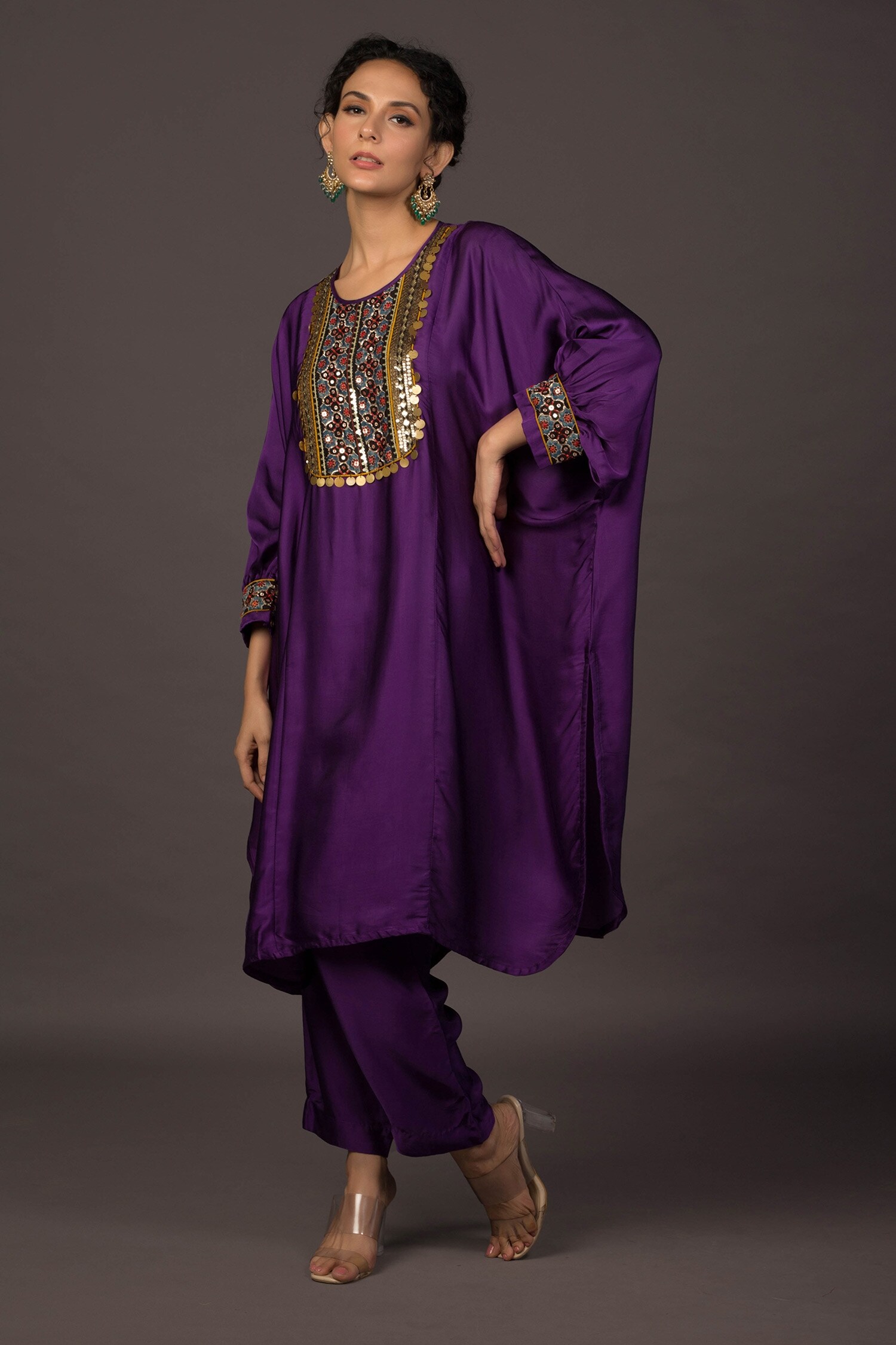 Buy Prahnaaya Purple Satin Kurta And Pant Set Online Aza Fashions