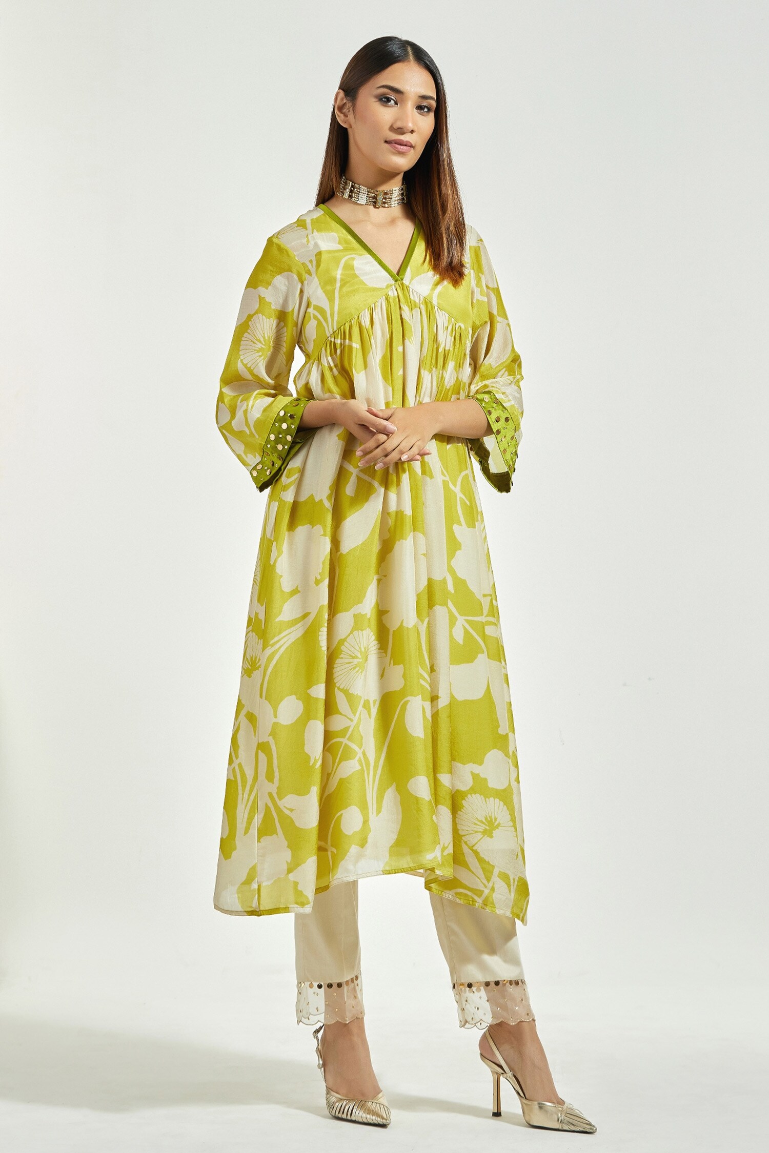 Buy Anantaa by Roohi Cream Cotton Satin Straight Pants Online Aza