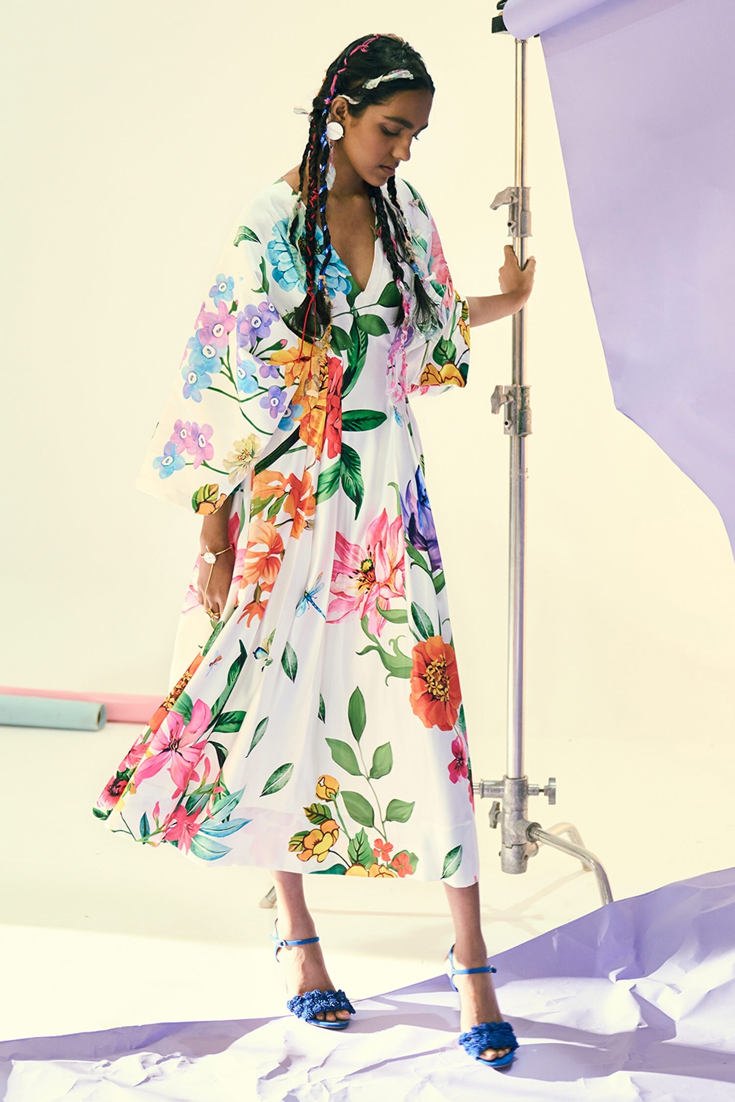 Limerick by Abirr N' Nanki Ivory Hybrid Silk Printed Draped Dress