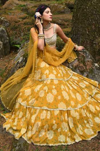PAULMI AND HARSH Mustard Yellow Lahenga Set main image 0