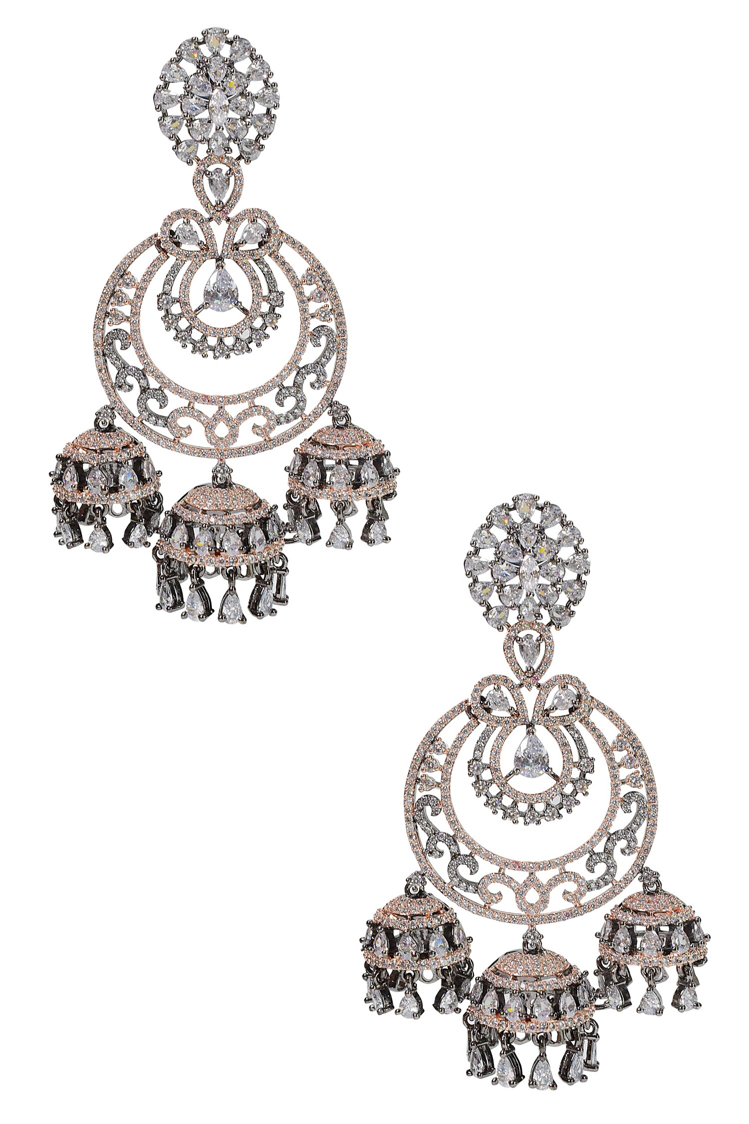 Tizora Stone Embellished Chandbali Jhumkis Earrings