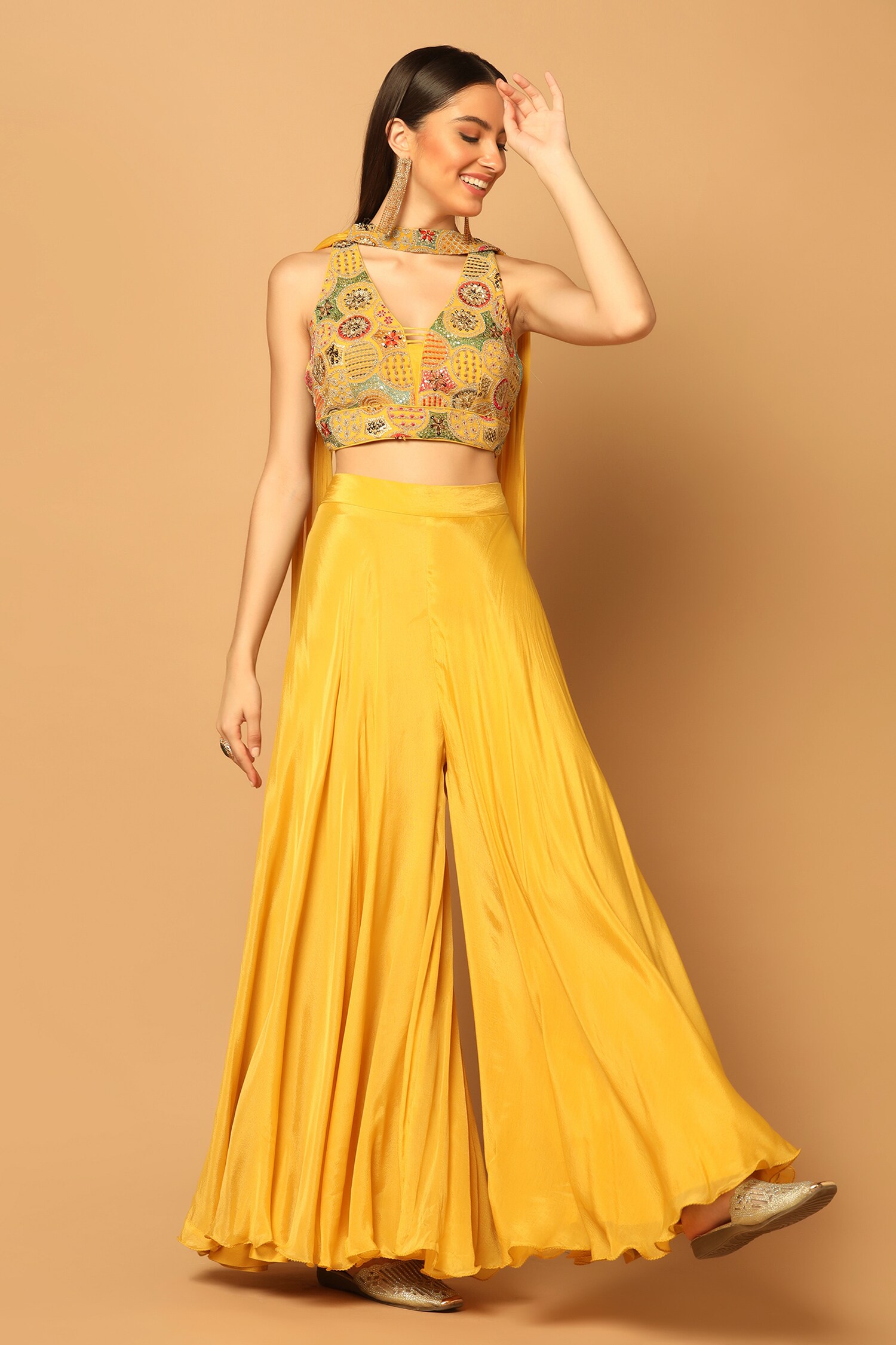 Buy Two Sisters By Gyans Yellow Crepe Sequin And Dori Embroidered