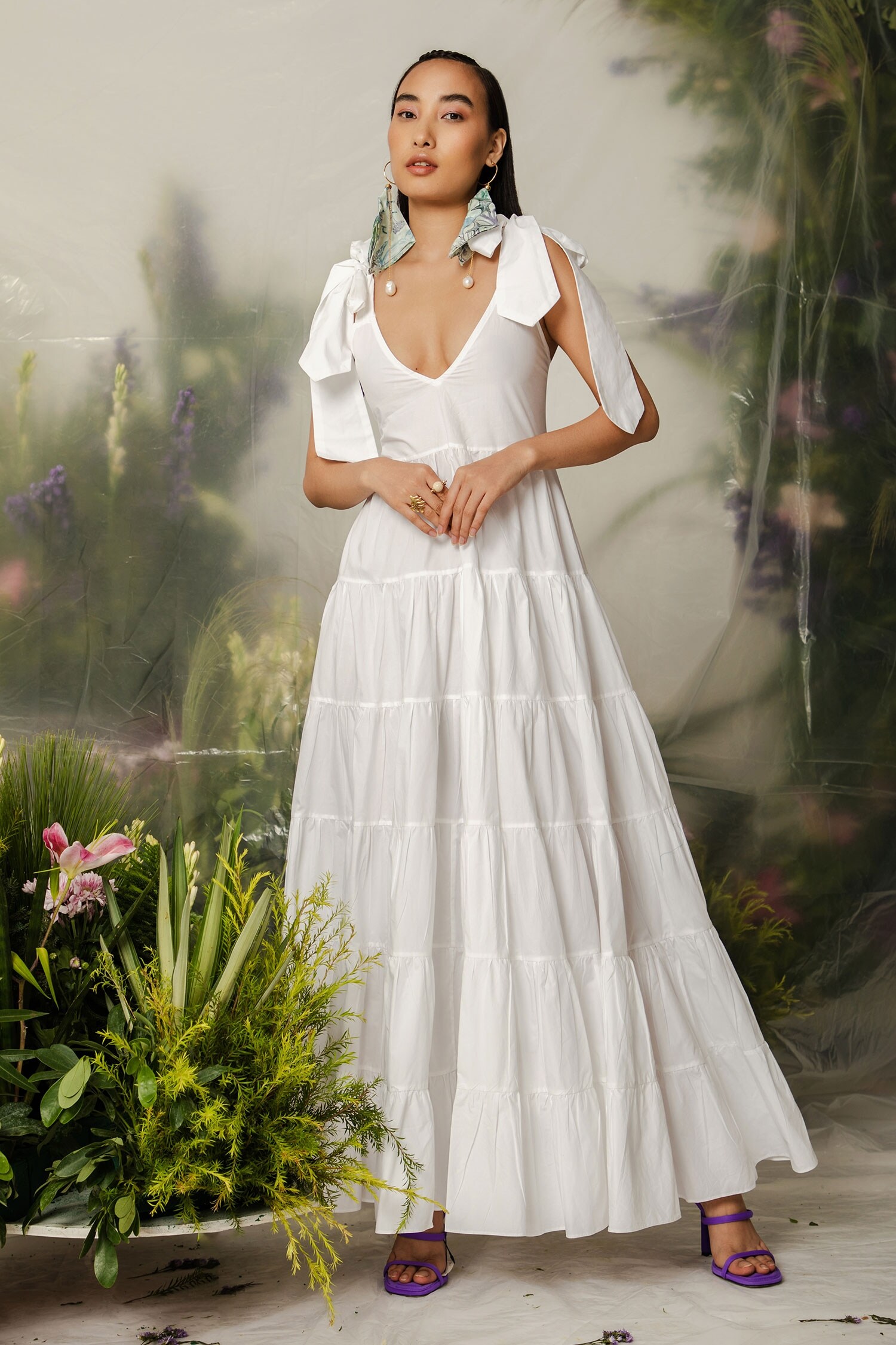 Buy The Iaso White Cotton Tiered Dress Online | Aza Fashions