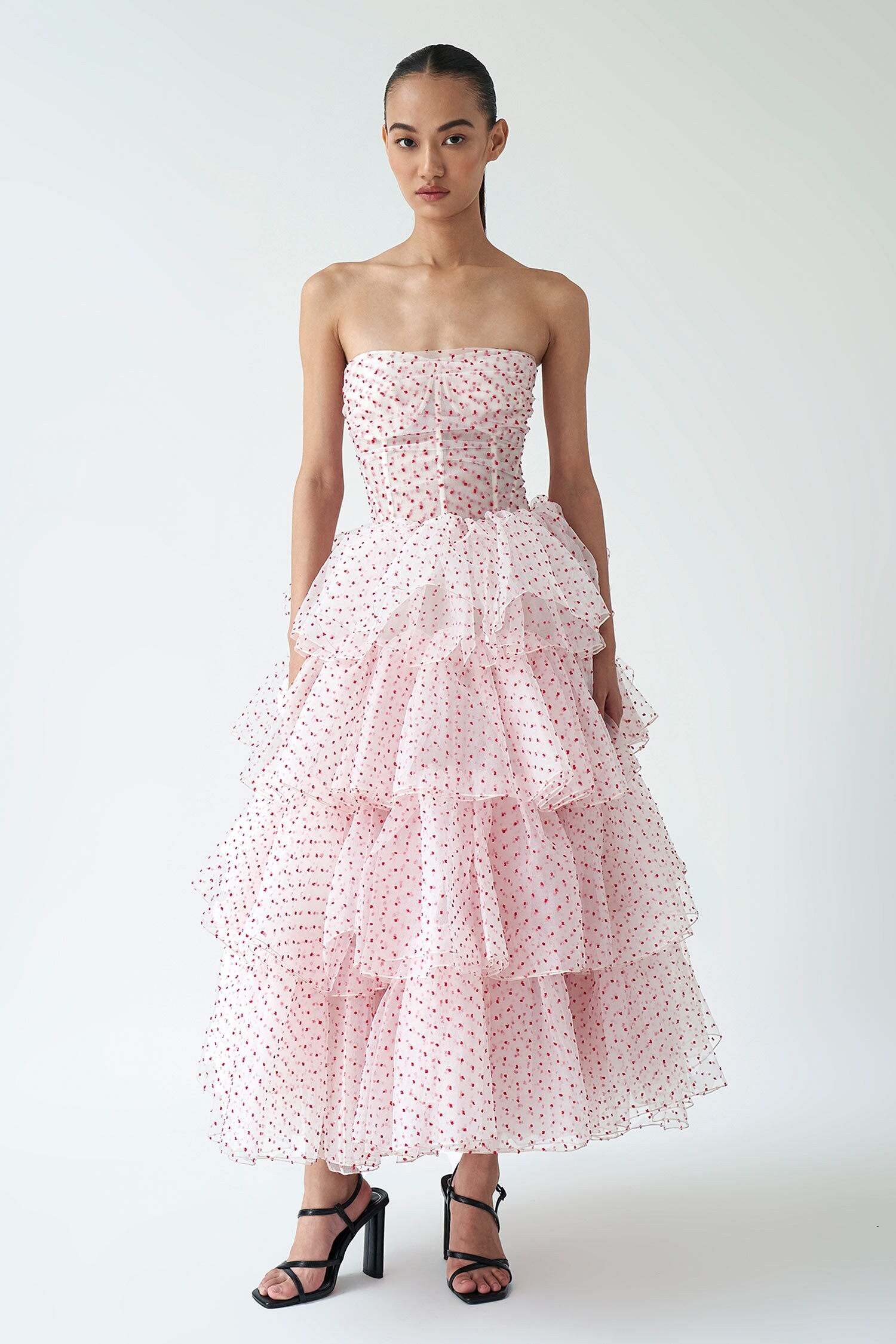 Gauri & Nainika Pink Polka Dot Strapless Dress