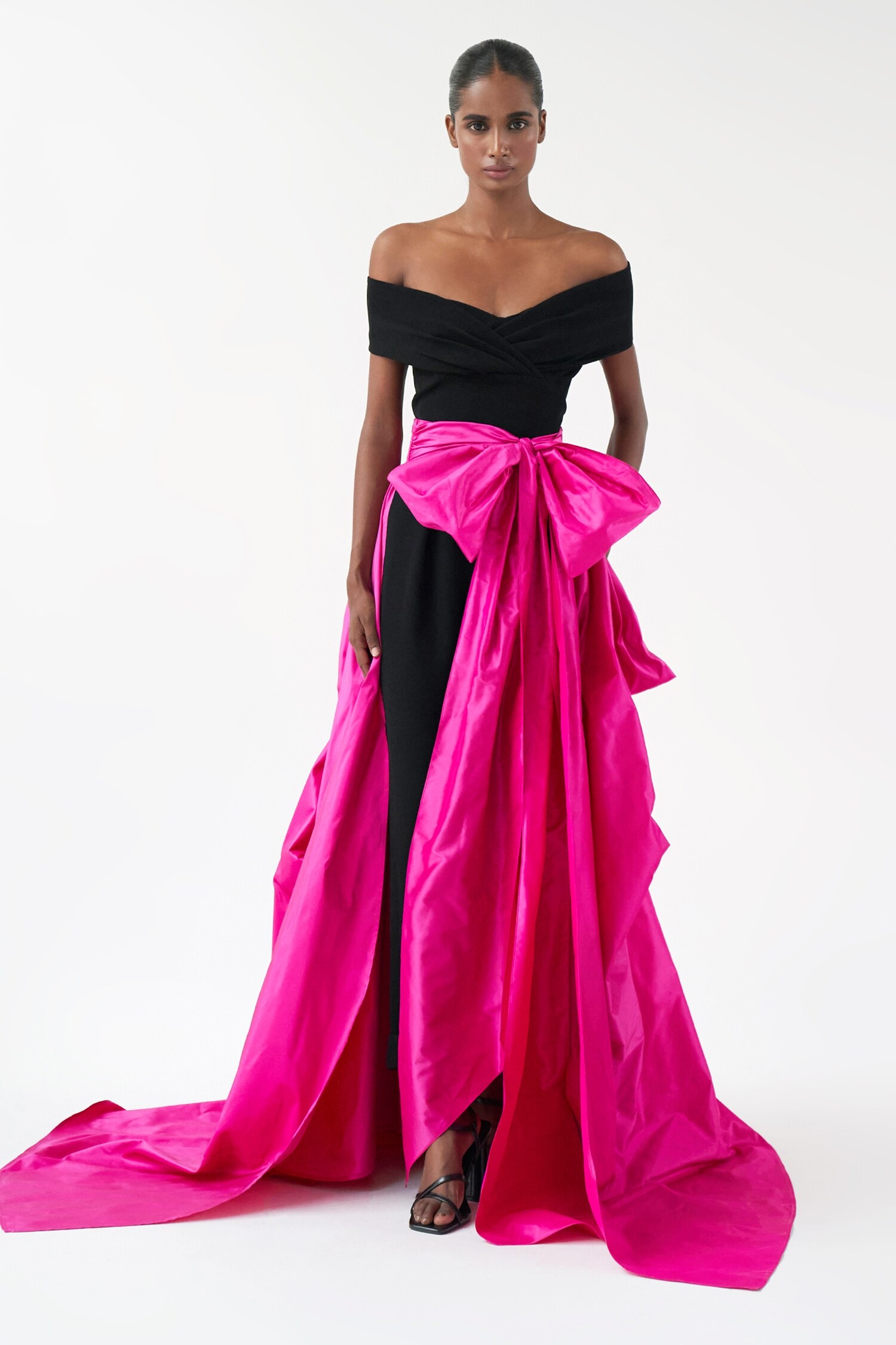 Gauri & Nainika Pink Tafetta Front Bow Belt Skirt