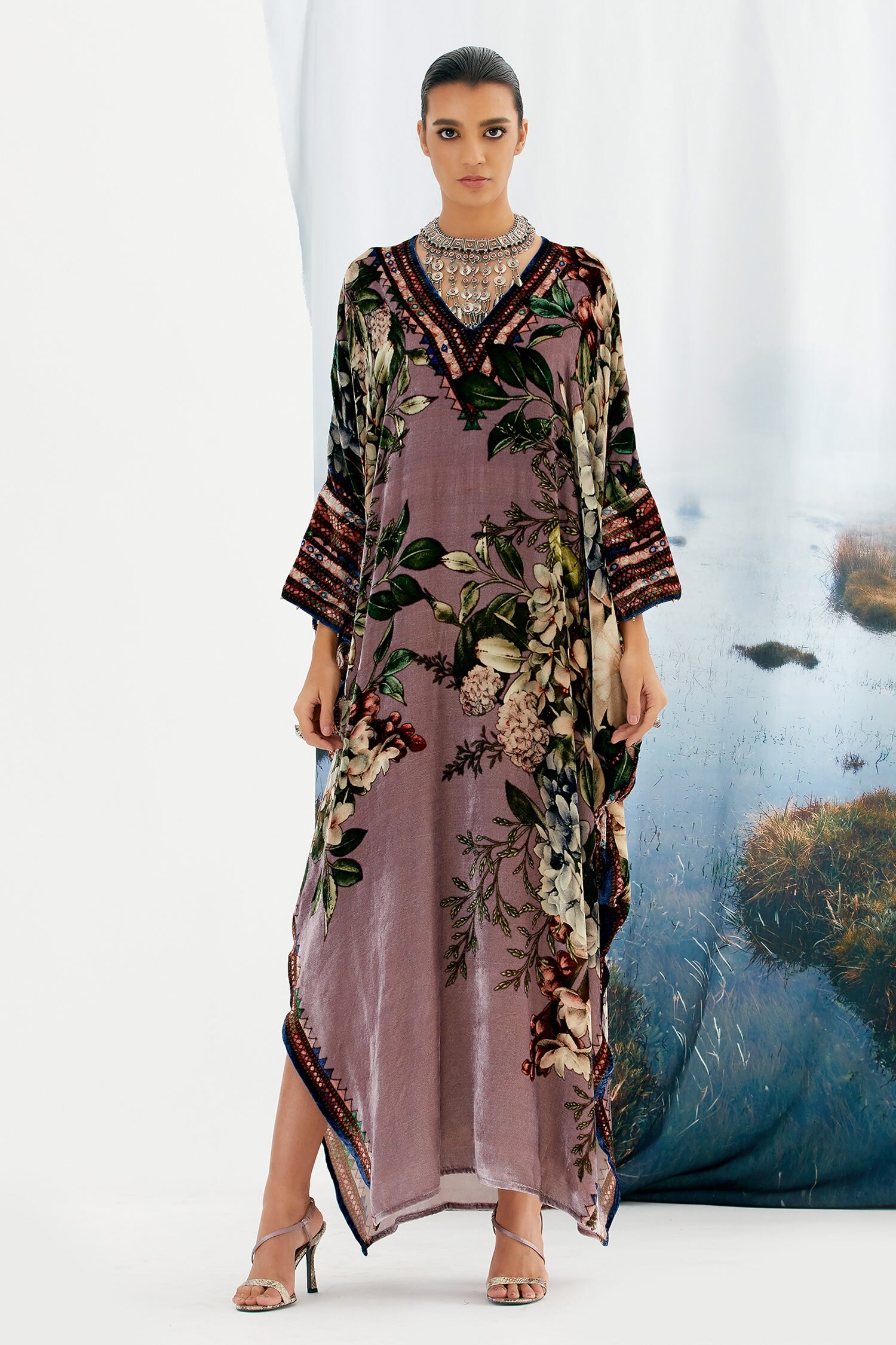 Rajdeep Ranawat Purple Kainat Silk Velvet Printed Kaftan