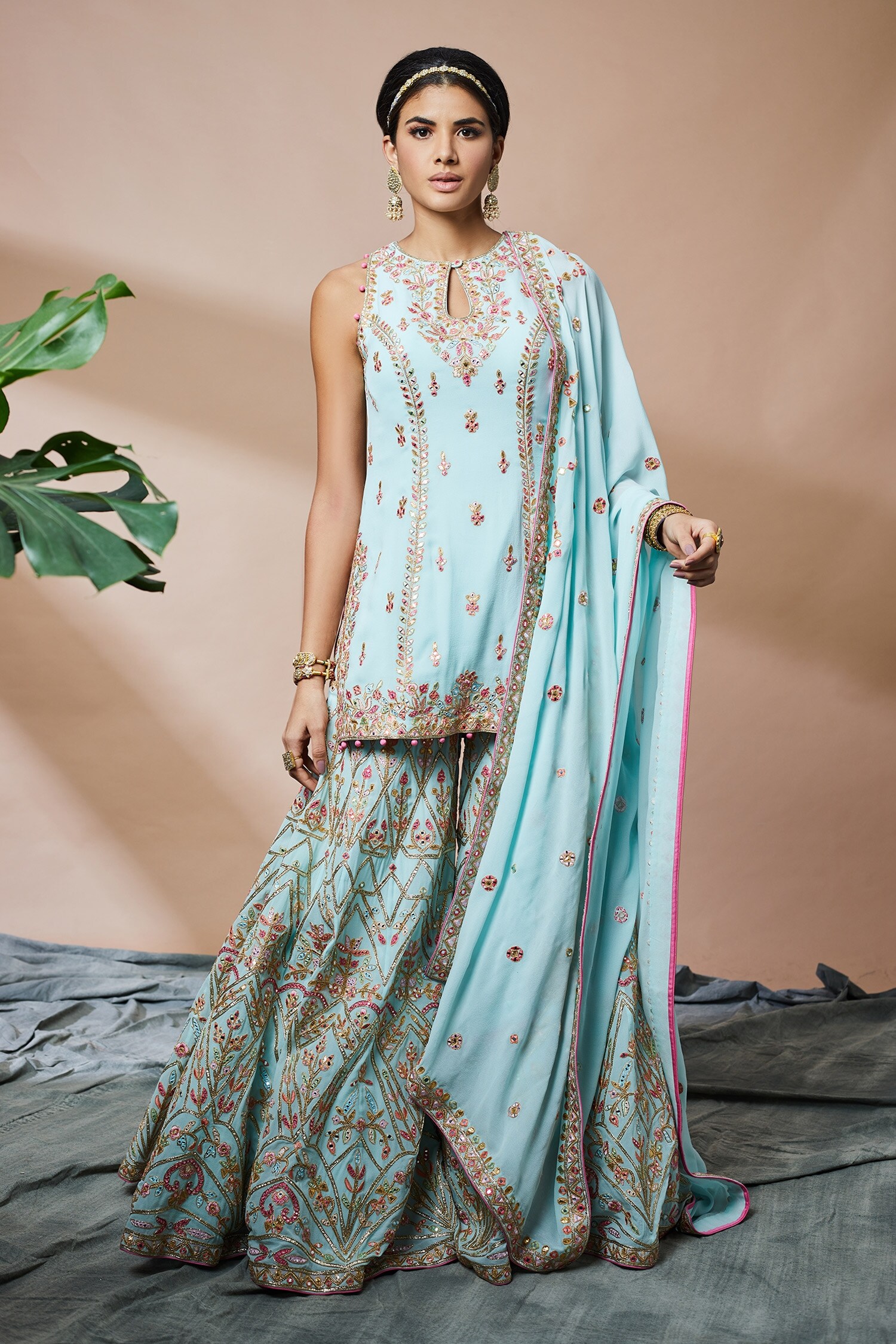 Tamanna Punjabi Kapoor Blue Georgette Embroidered Kurta Sharara Set
