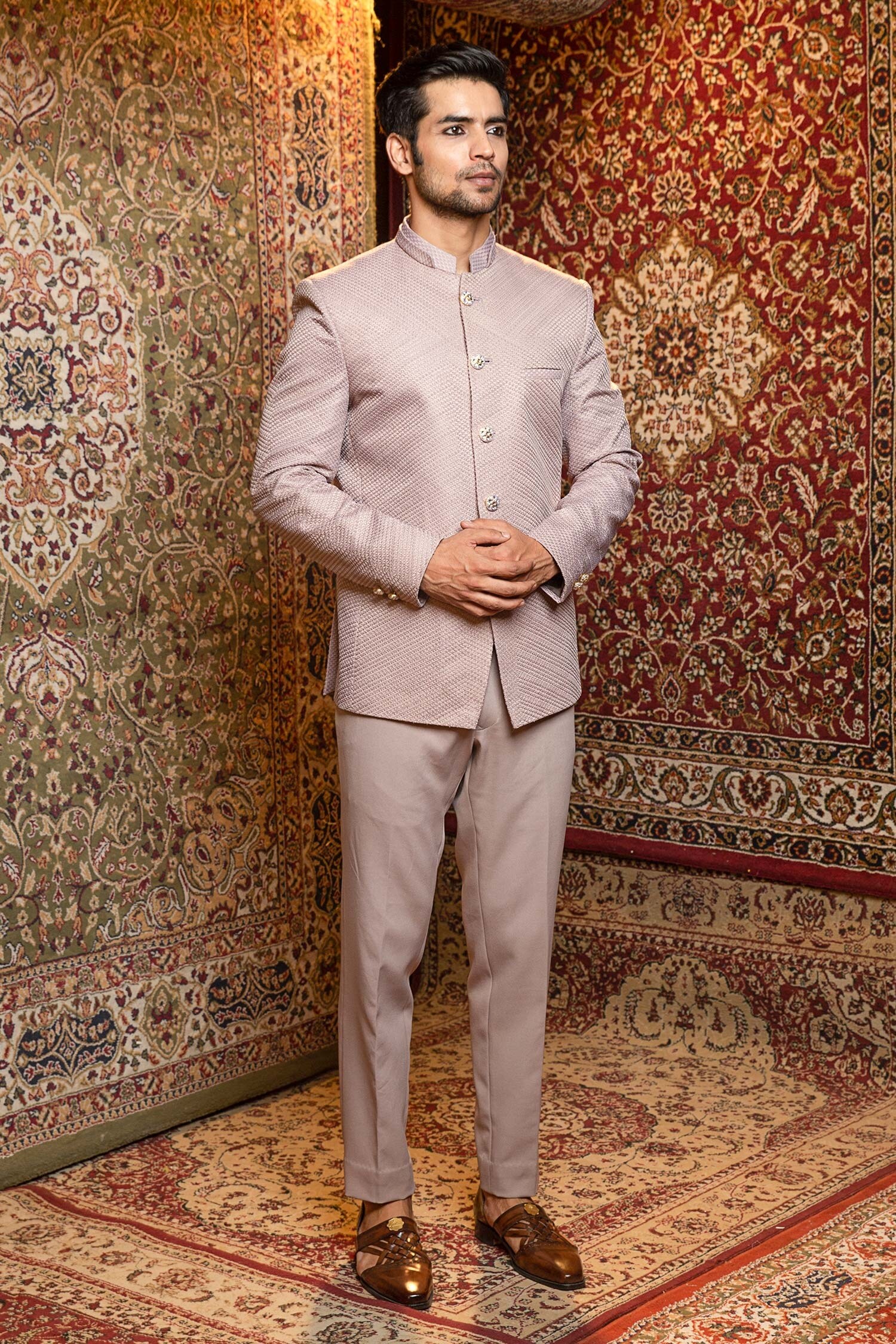 Ankur J Grey Fossil Dove Bandhgala Set