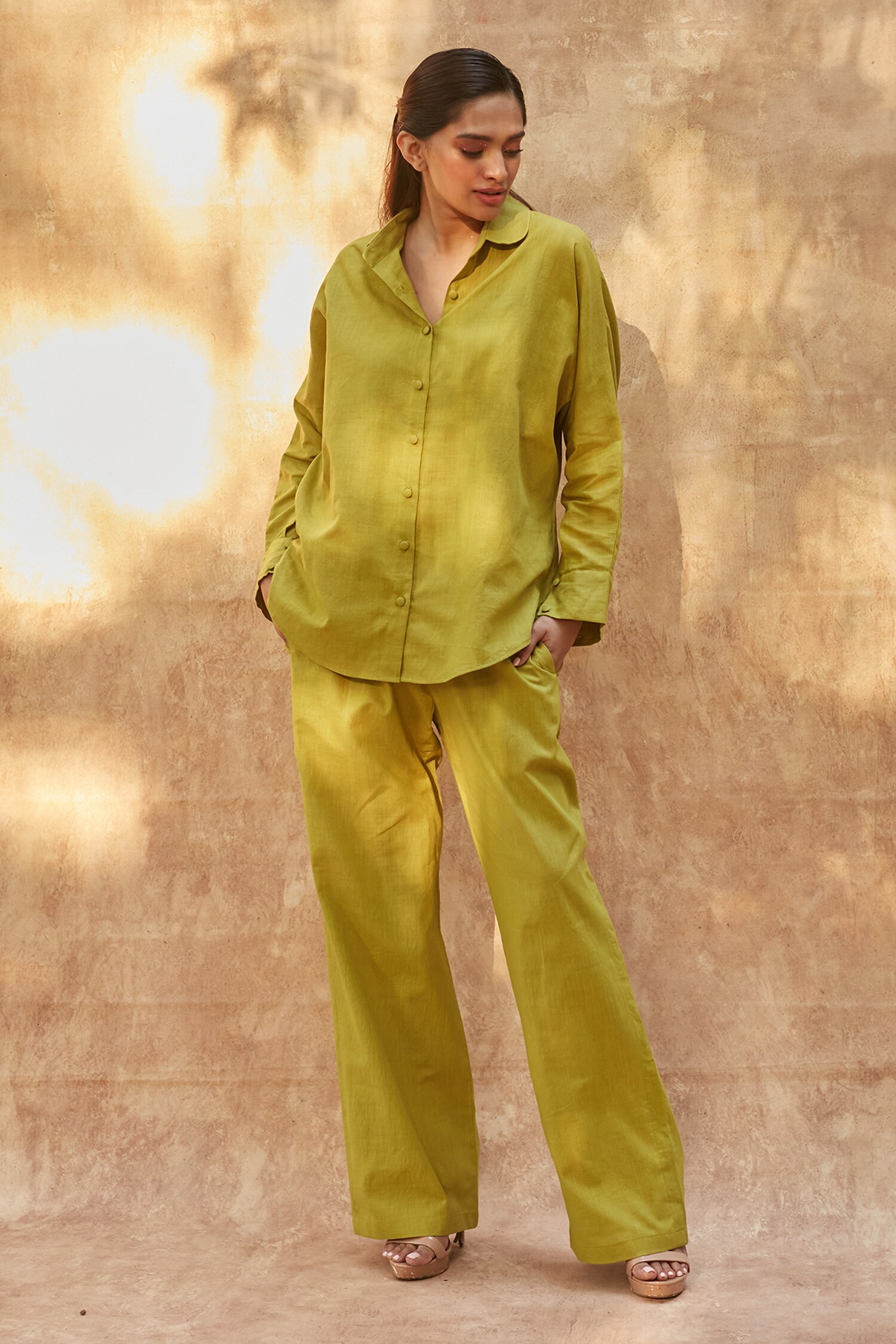 Buy Avocado Linen Pant by Ankita Dharman at Aza Fashions