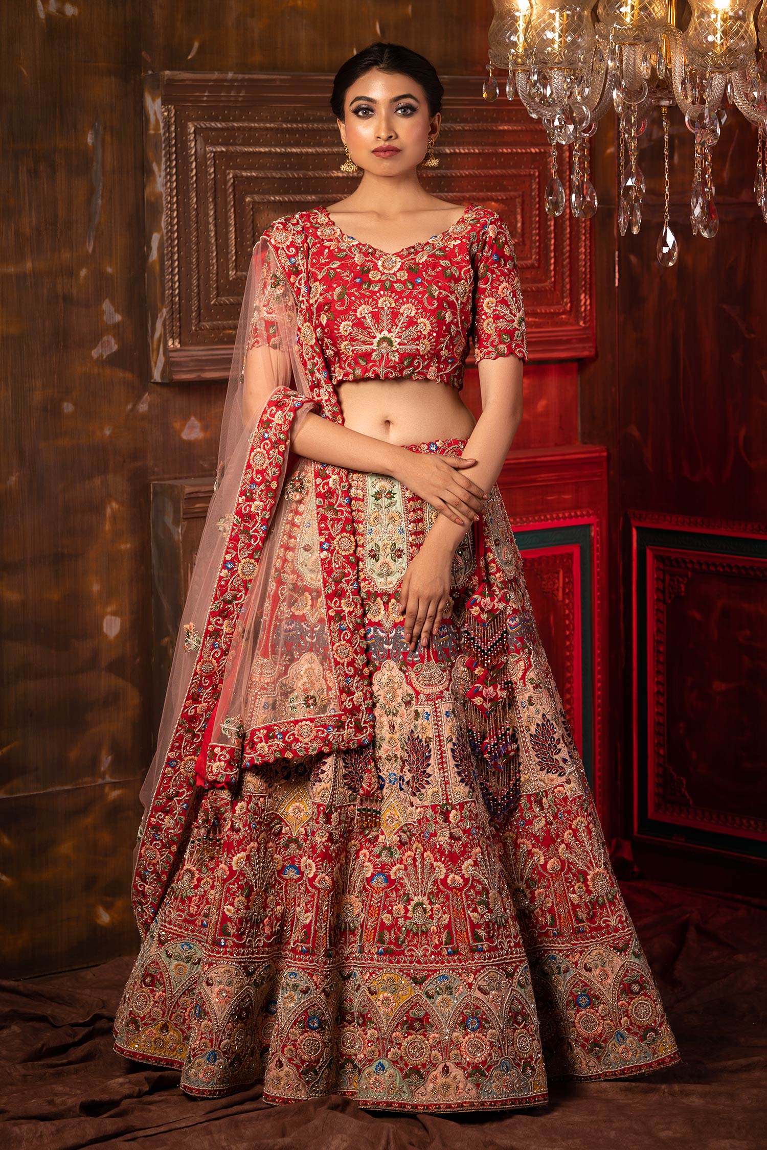 Buy Floral Applique Embroidered Lehenga Set by MOHA Atelier at Aza Fashions