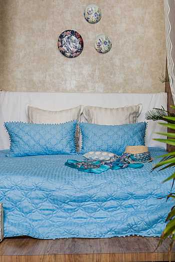 Buy Geometric Pattern Quilted Bedspread by ALCOVE at Aza Fashions