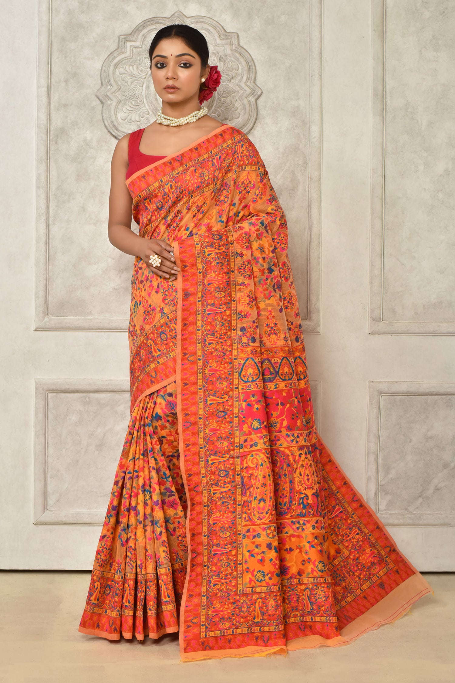 buy-nazaakat-by-samara-singh-orange-soft-linen-silk-floral-and-paisley