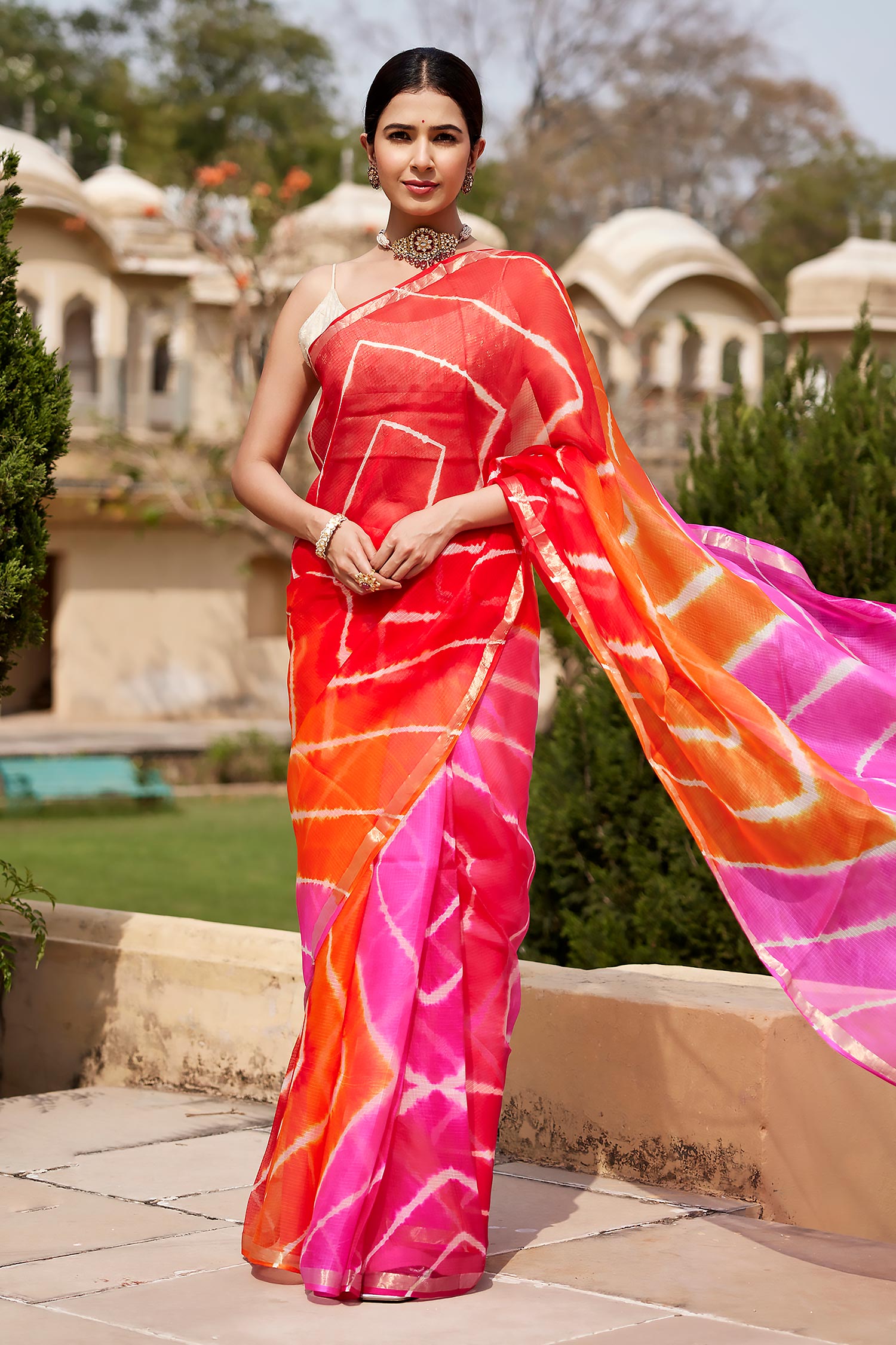 Buy Geroo Jaipur Multi Color Pure Kota Silk Leheriya Dyed Saree With