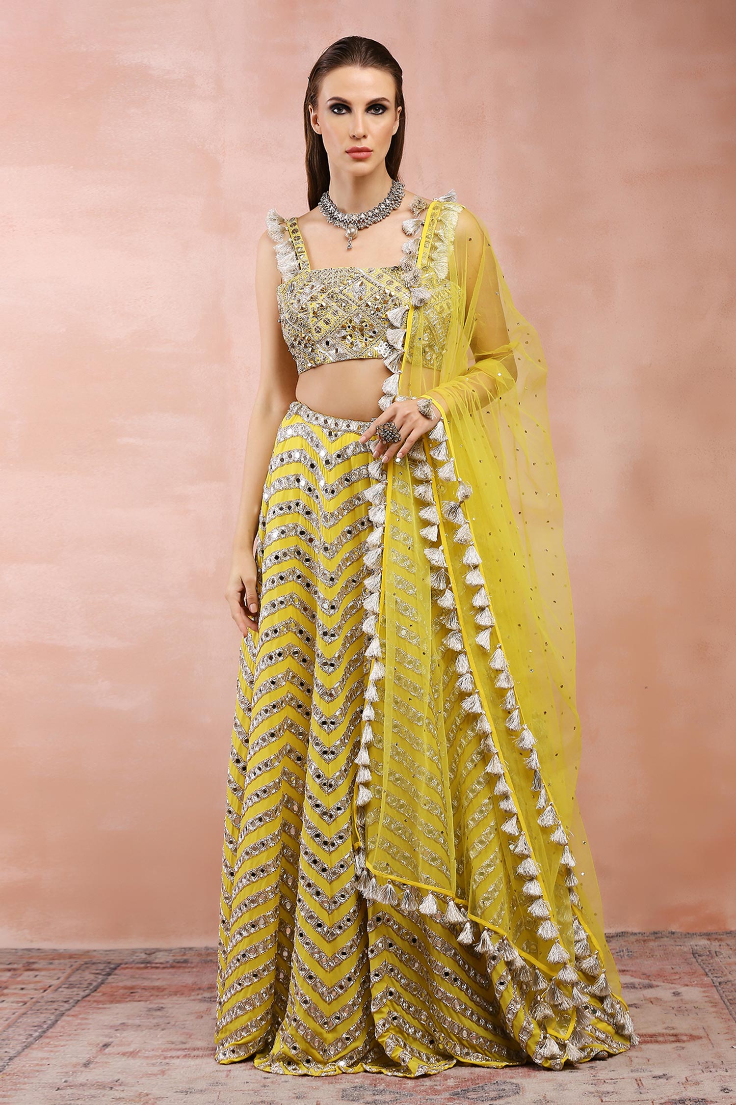 Buy Mirror Embroidered Lehenga Set by Payal Singhal at Aza Fashions
