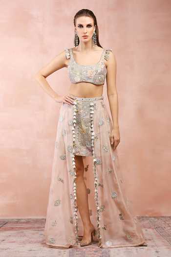 Priyavil Off Shoulder Tie Front Frilled Top and Polka Dot Skirt Set main image 0