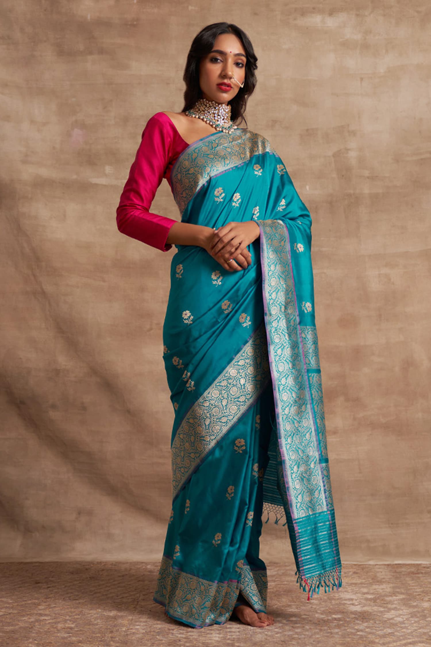 Buy Kasturi Kundal Blue Silk Banarasi Handloom Saree Online | Aza Fashions