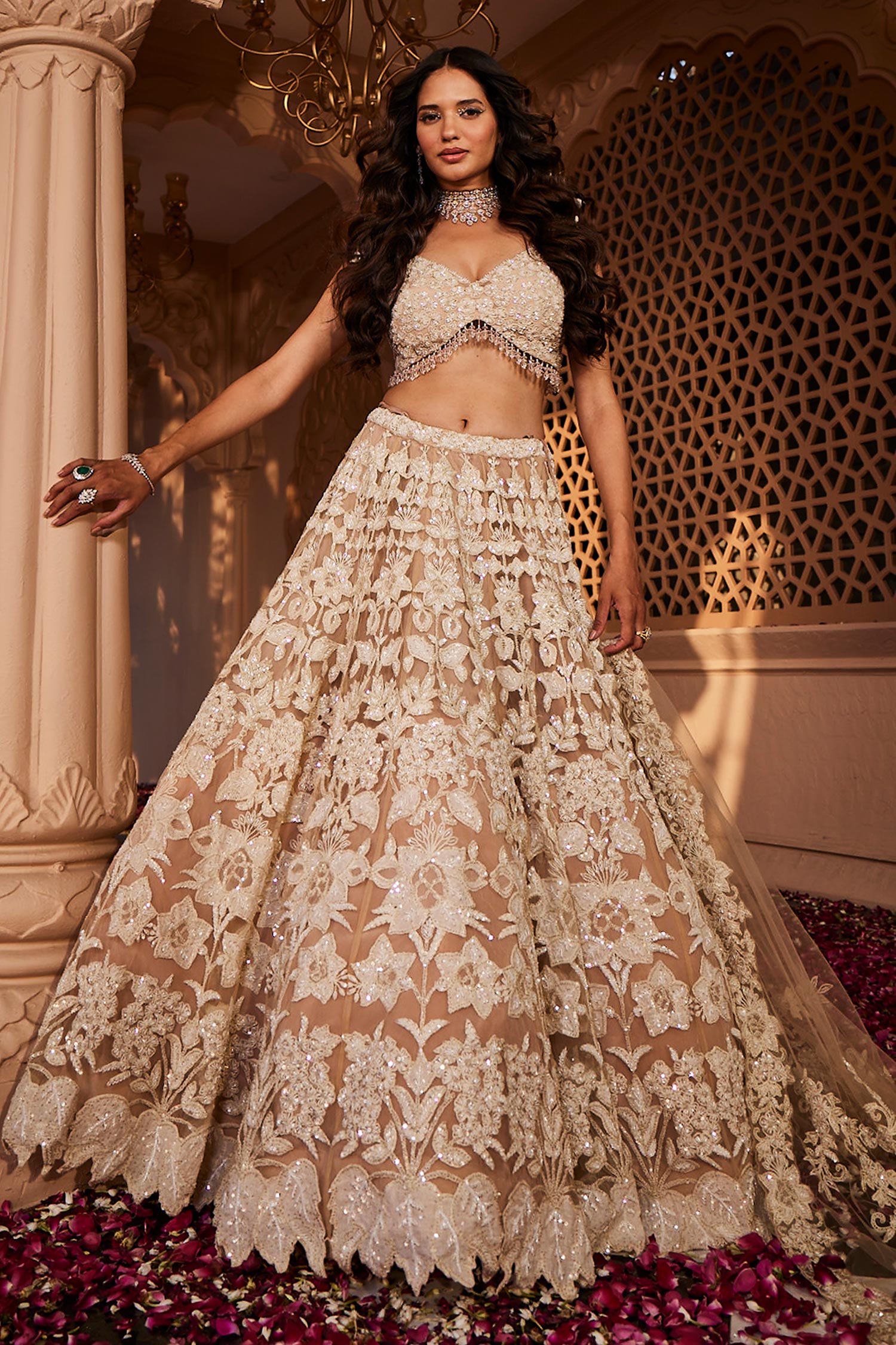 Buy Khushi Applique Embroidered Lehenga Set by Kalighata at Aza Fashions