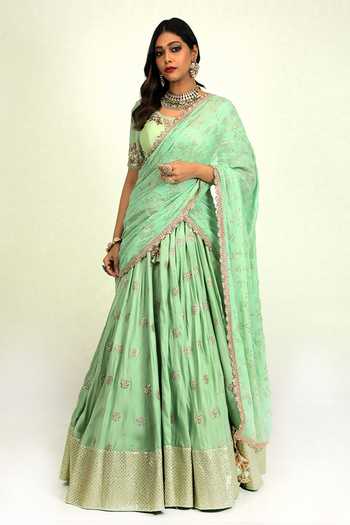 GREEN SILK EMBROIDERED DORI AND ZARI LEHENGA SET main image 0
